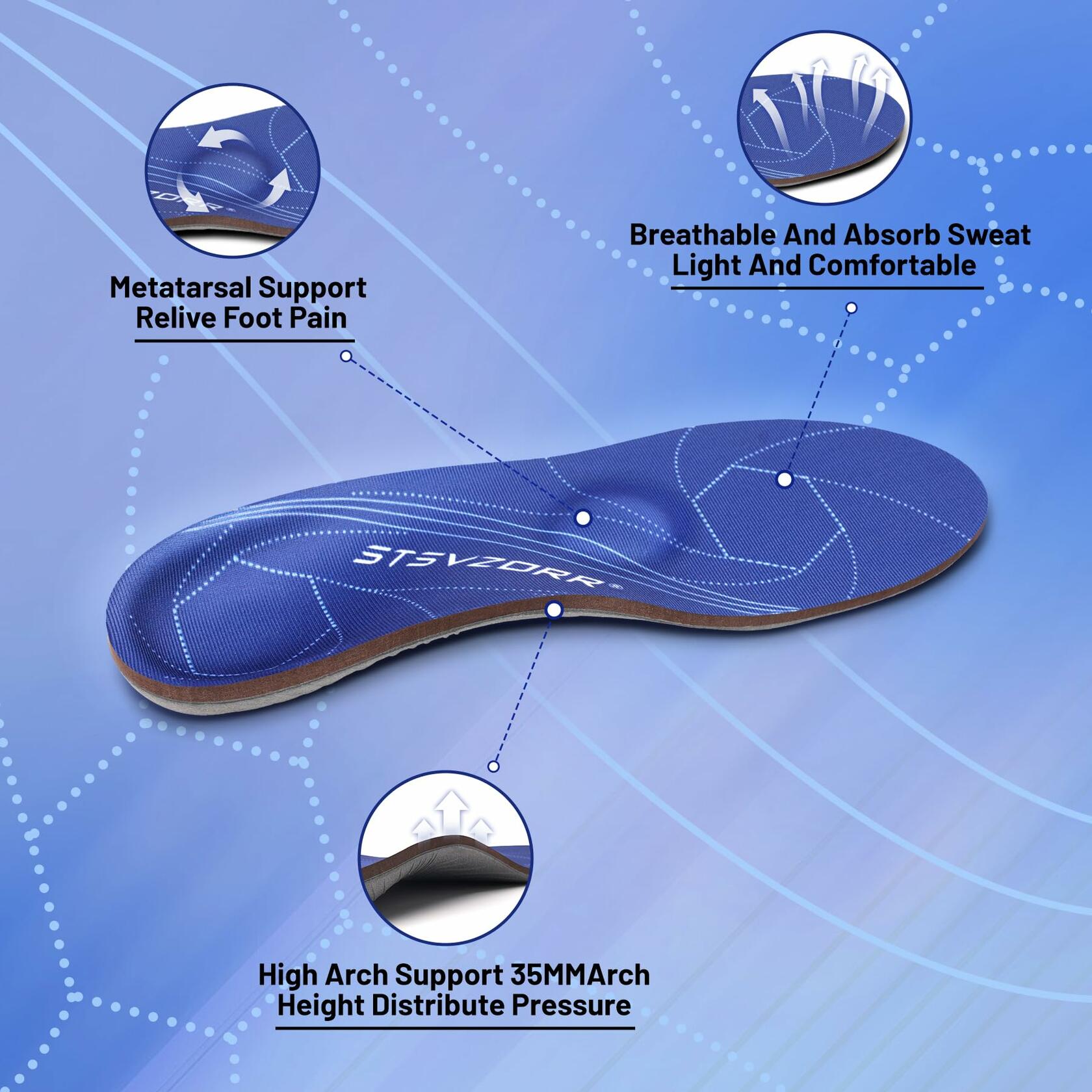 STSVZORR Plantar Fasciitis Inserts Arch Support Heel Pain US-10 Dark Violet Blue