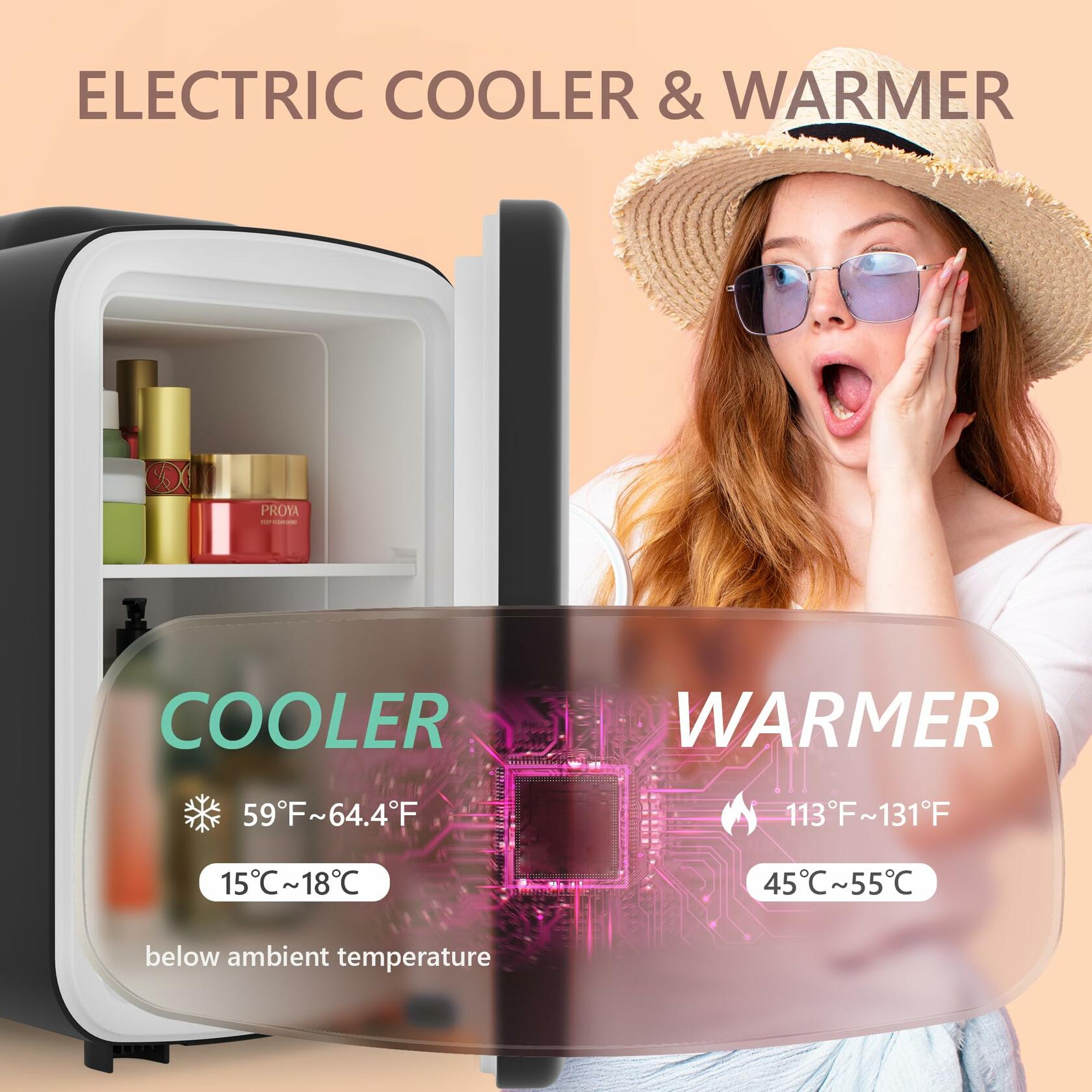 [Like New] EUHOMY 4L Mini Fridge Portable Cooler Warmer Black Cosmetics Drinks