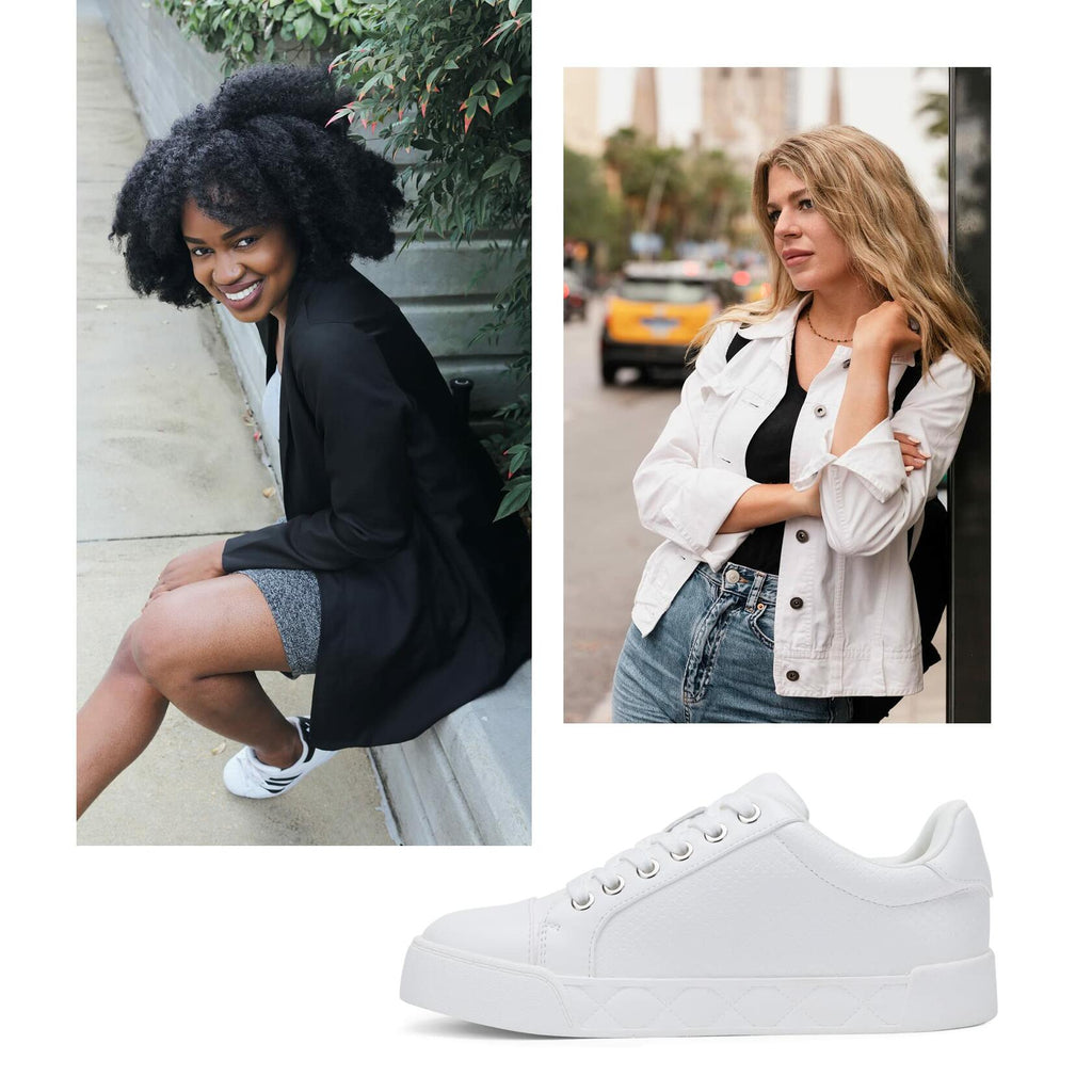 [Like New] Jeossy Women's White Flat Low Top Cap Toe Sneakers with Zipper Size 9