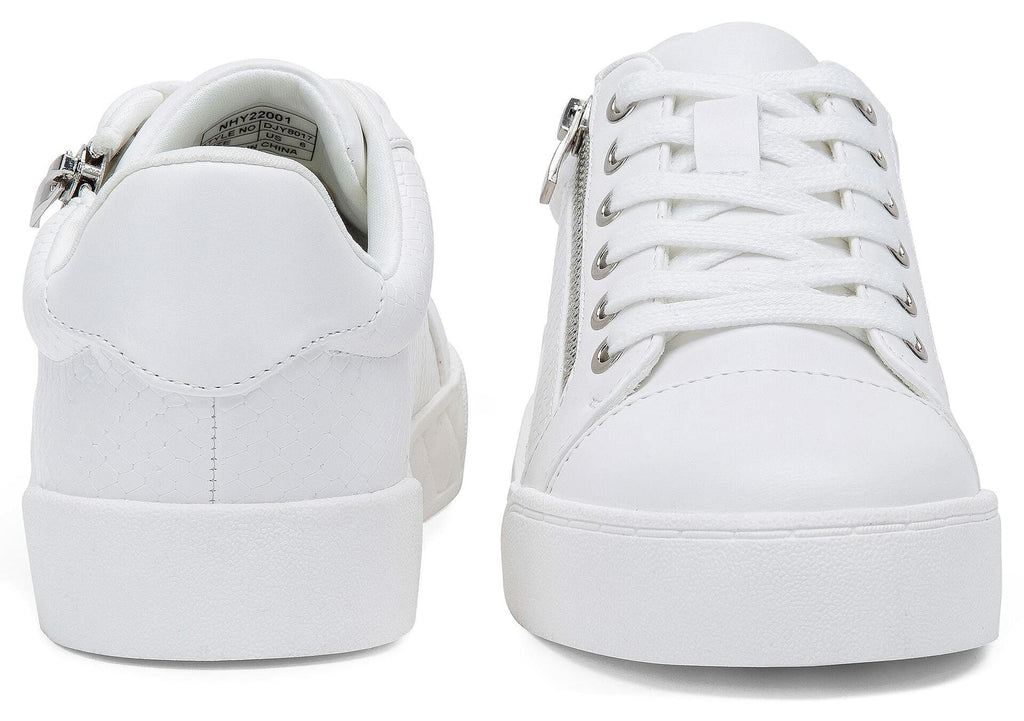 [Like New] Jeossy Women's White Flat Low Top Cap Toe Sneakers with Zipper Size 9