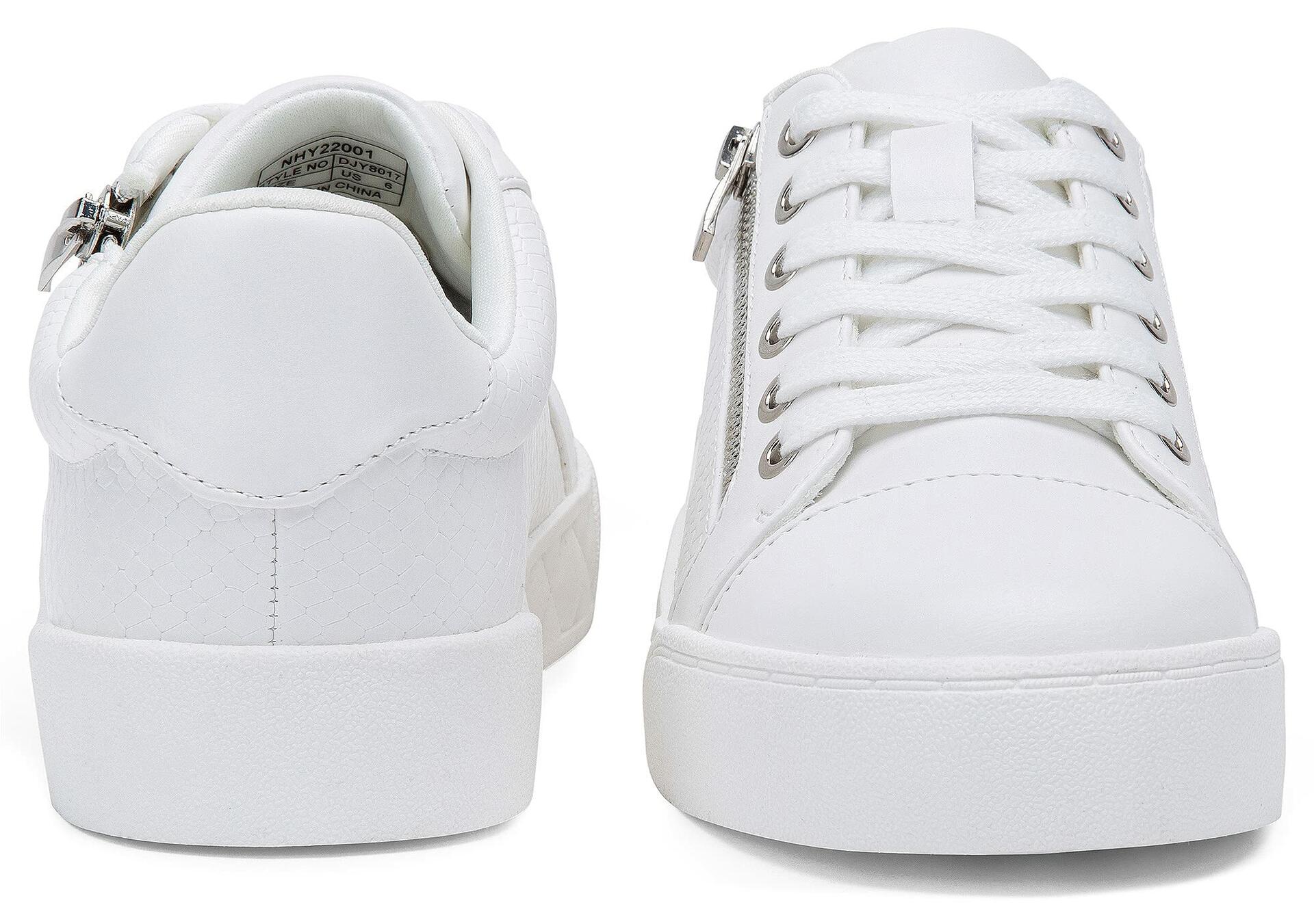 [Like New] Jeossy Women's White Flat Low Top Cap Toe Sneakers with Zipper Size 9