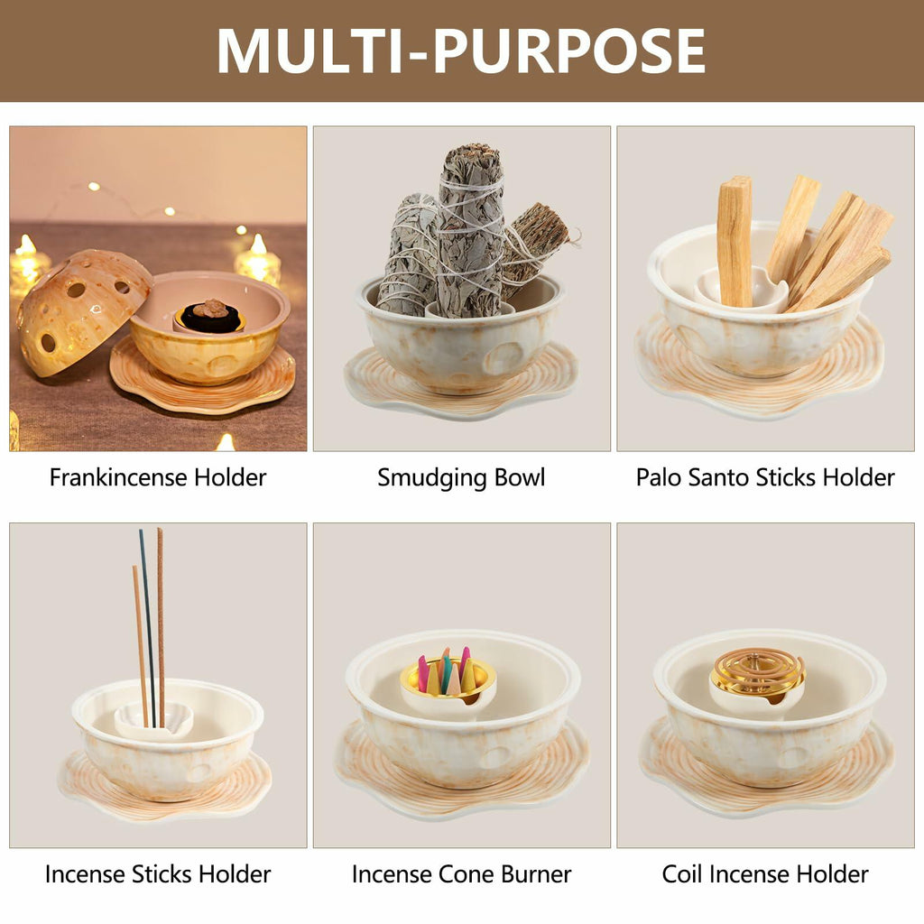 Ceramic Moon Incense Holder Burner 12-in-1 Multi-use Home Decor