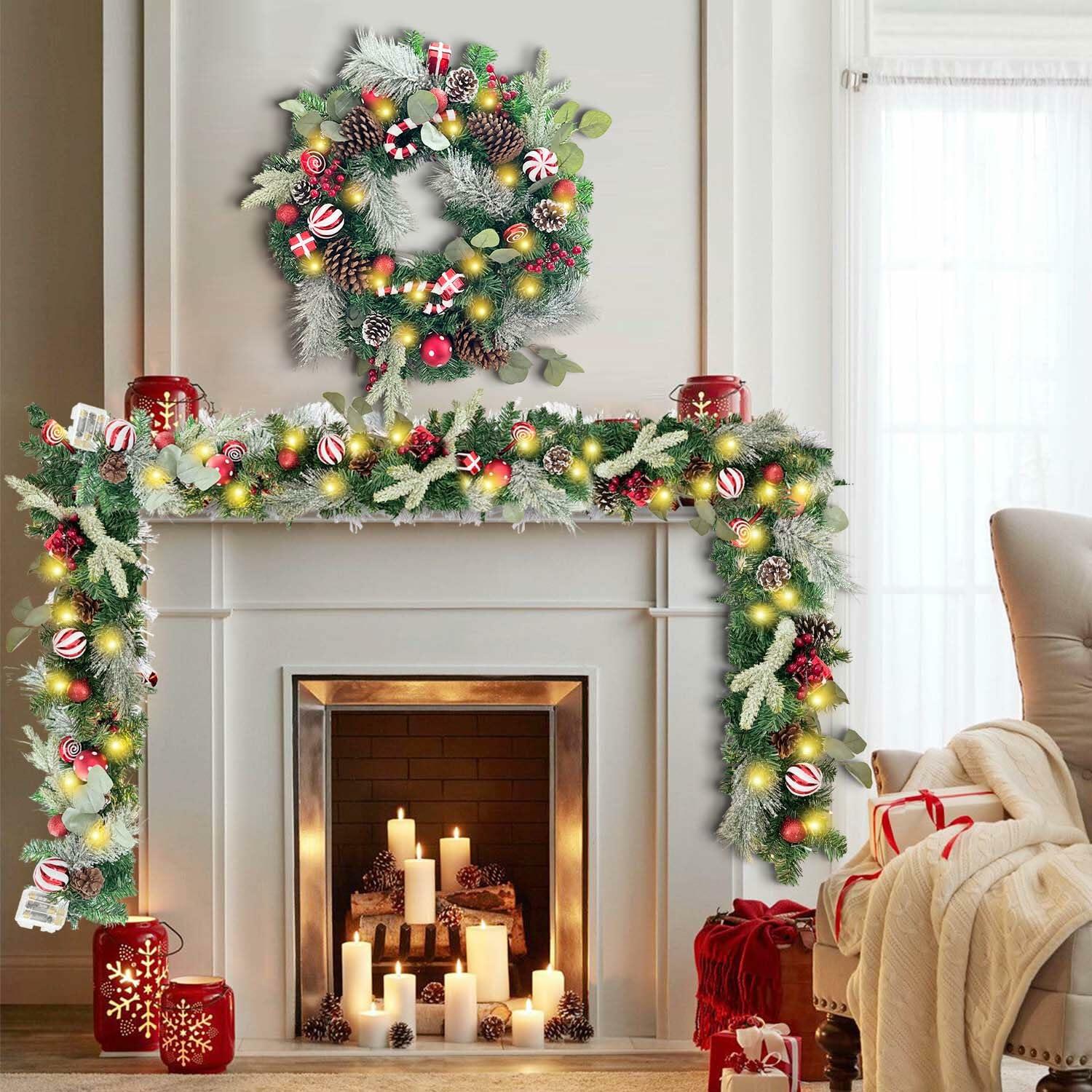WANNA-CUL 6ft Pre-Lit Christmas Garland Red White 30 LED Battery Operated