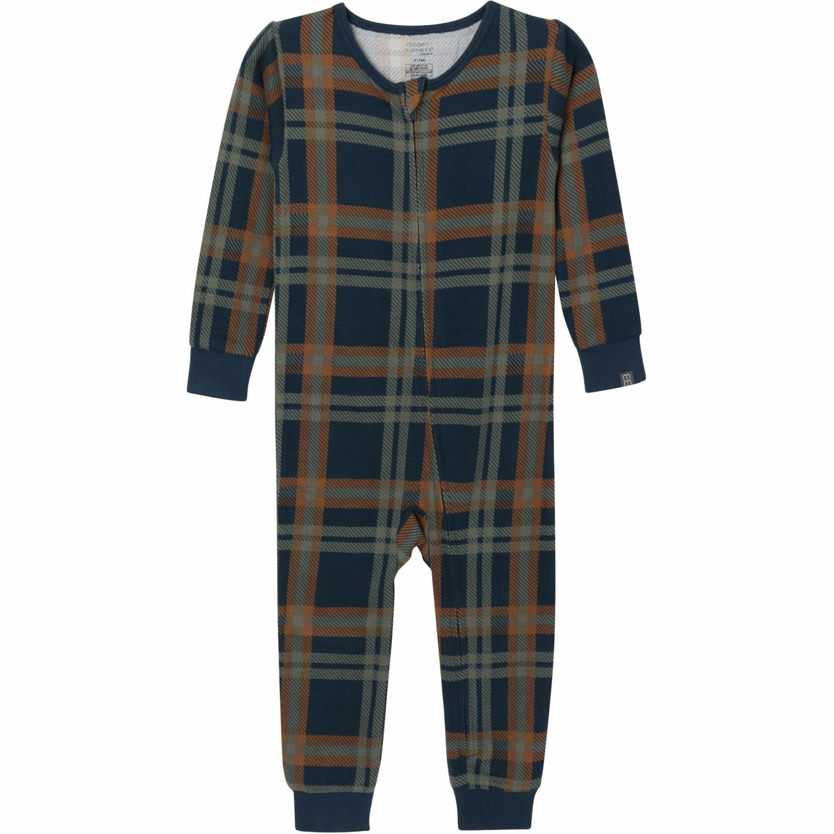 Gerber Baby Hacci Footless Pajamas Navy Plaid Size 12 Months