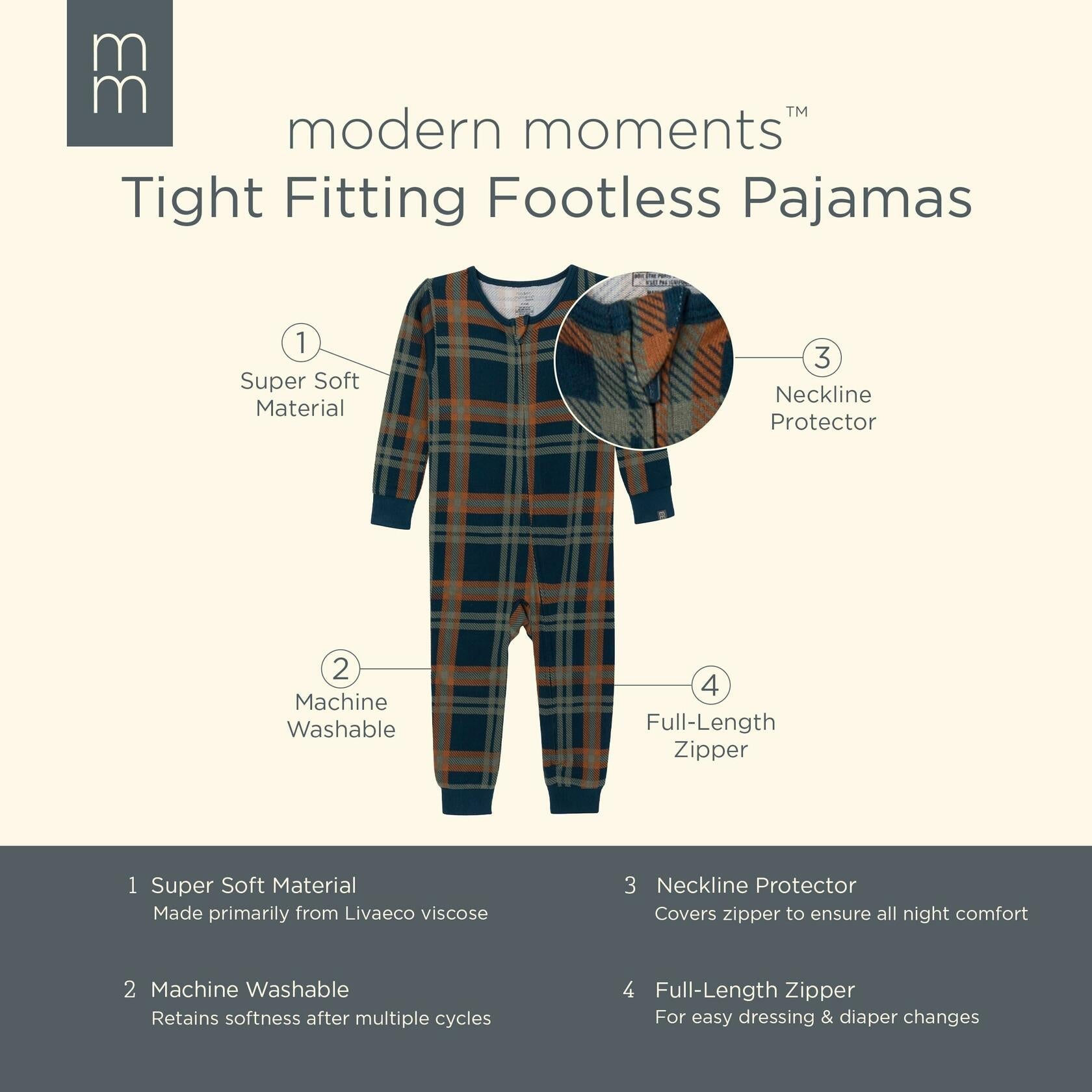 Gerber Baby Hacci Footless Pajamas Navy Plaid Size 12 Months