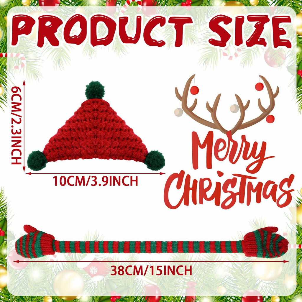 Geyoga 8 Pc Mini Knit Doll Hats & Scarves Set Mini Santa Hats Red White Green