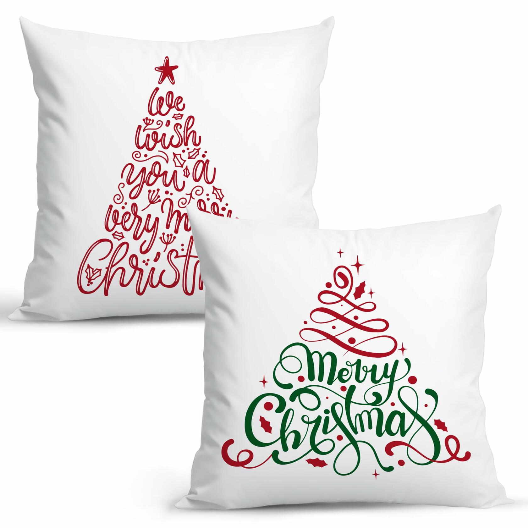 Jvpke 2-Pack 18x18 Red Green Christmas Tree Pillow Covers Xmas Decor