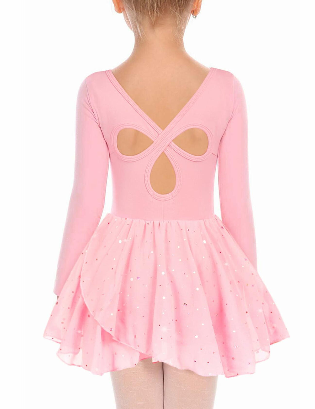 Arshiner Girls Ballet Leotard with Skirt Pink Long Sleeve Hollow Back -Size10-11
