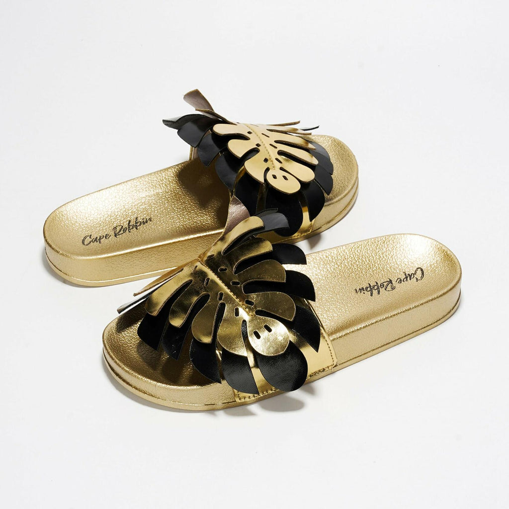 [Like New] Cape Robbin Sharai Women's Leaf Design Black Slides Sandals Size 9