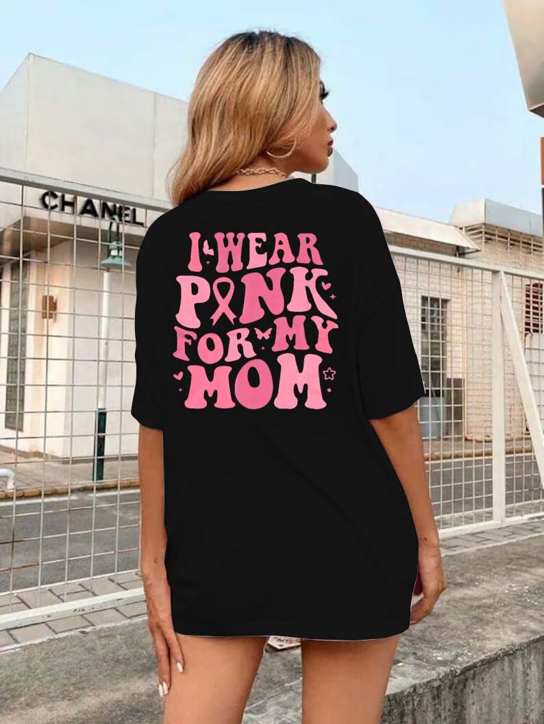 FASHGL I Wear Pink for My Mom T-Shirt Women Breast Cancer Awareness Light Pink S