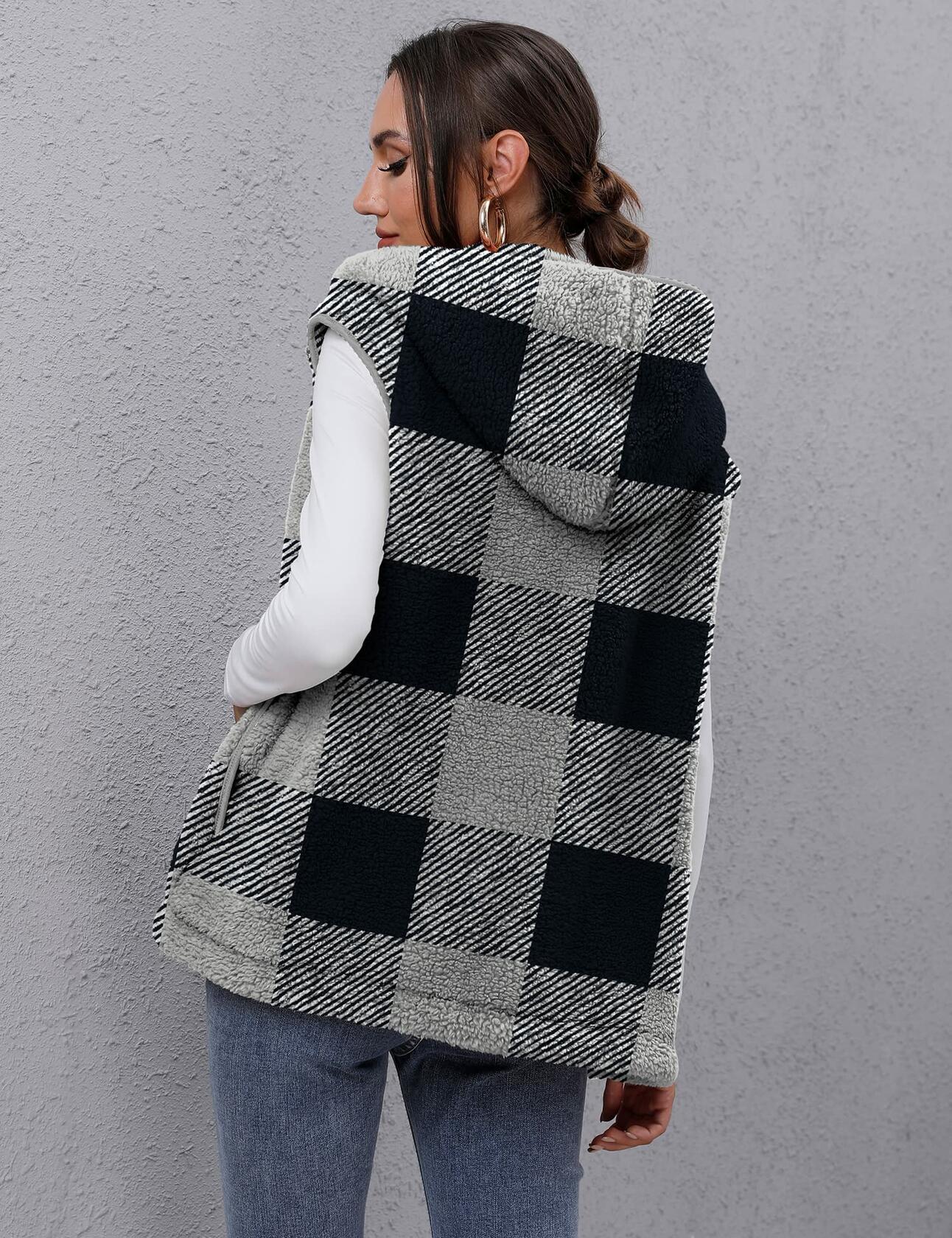 TFSDOD Womens Fuzzy Sherpa Fleece Vest Cozy Sleeveless Sweater Size M