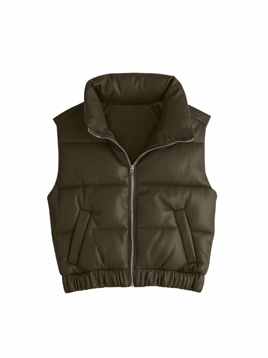 Fisoew Womens Faux Leather Puffer Vest Sleeveless Zip Up Black - Size S