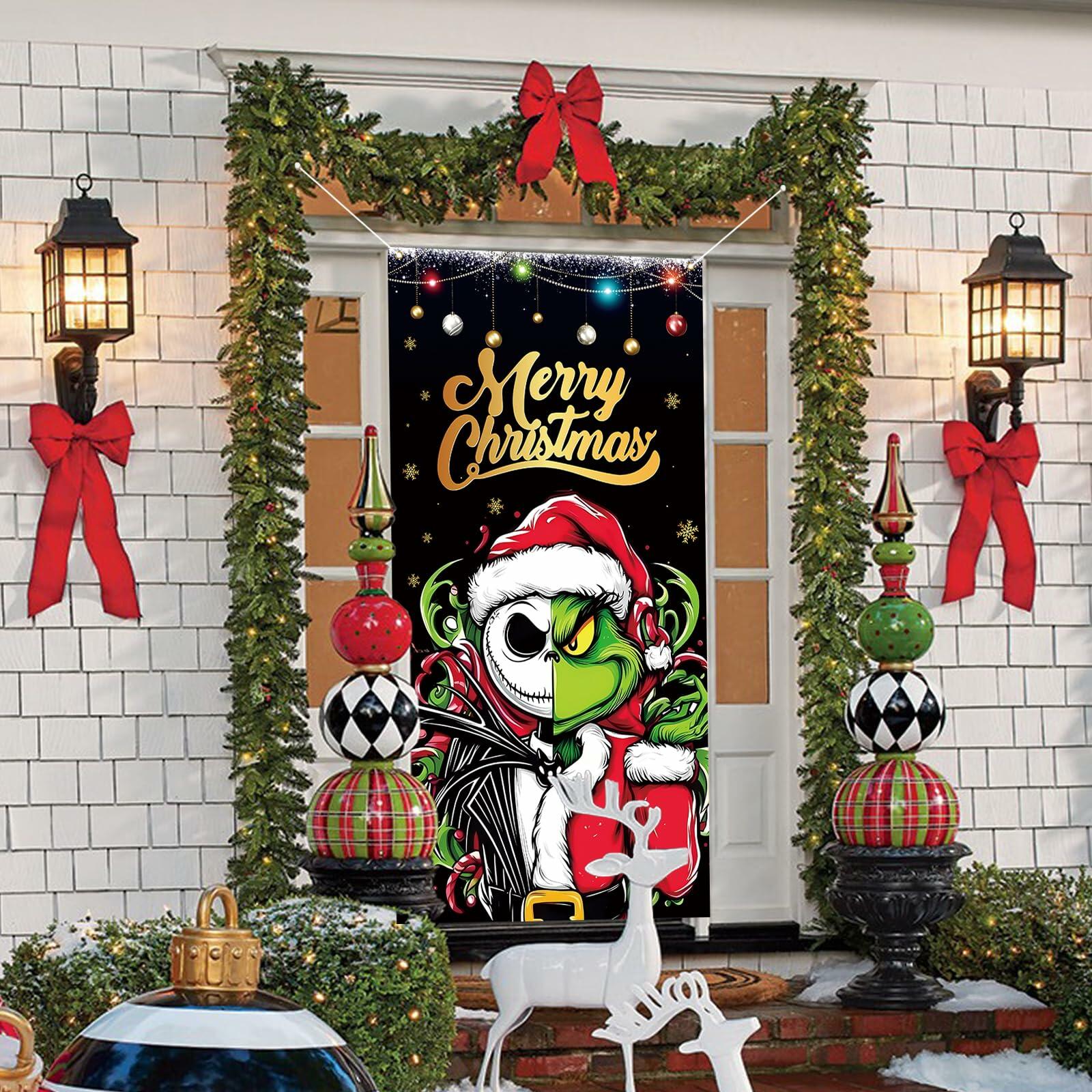 Christmas Door Cover Merry Christmas Photo Backdrop Holiday Decor 6x3 Ft