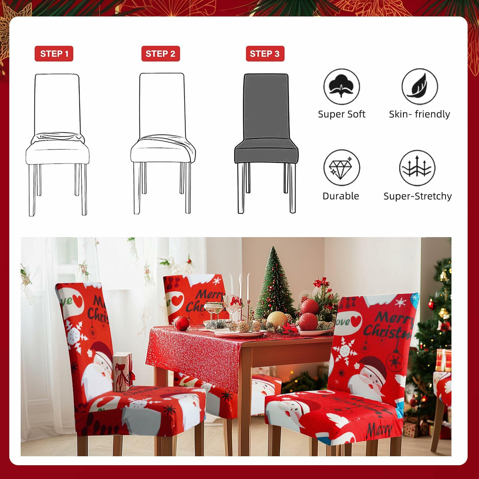 Oloepfo Christmas Chair Covers Set of 4 Stretch Removable Santa Red