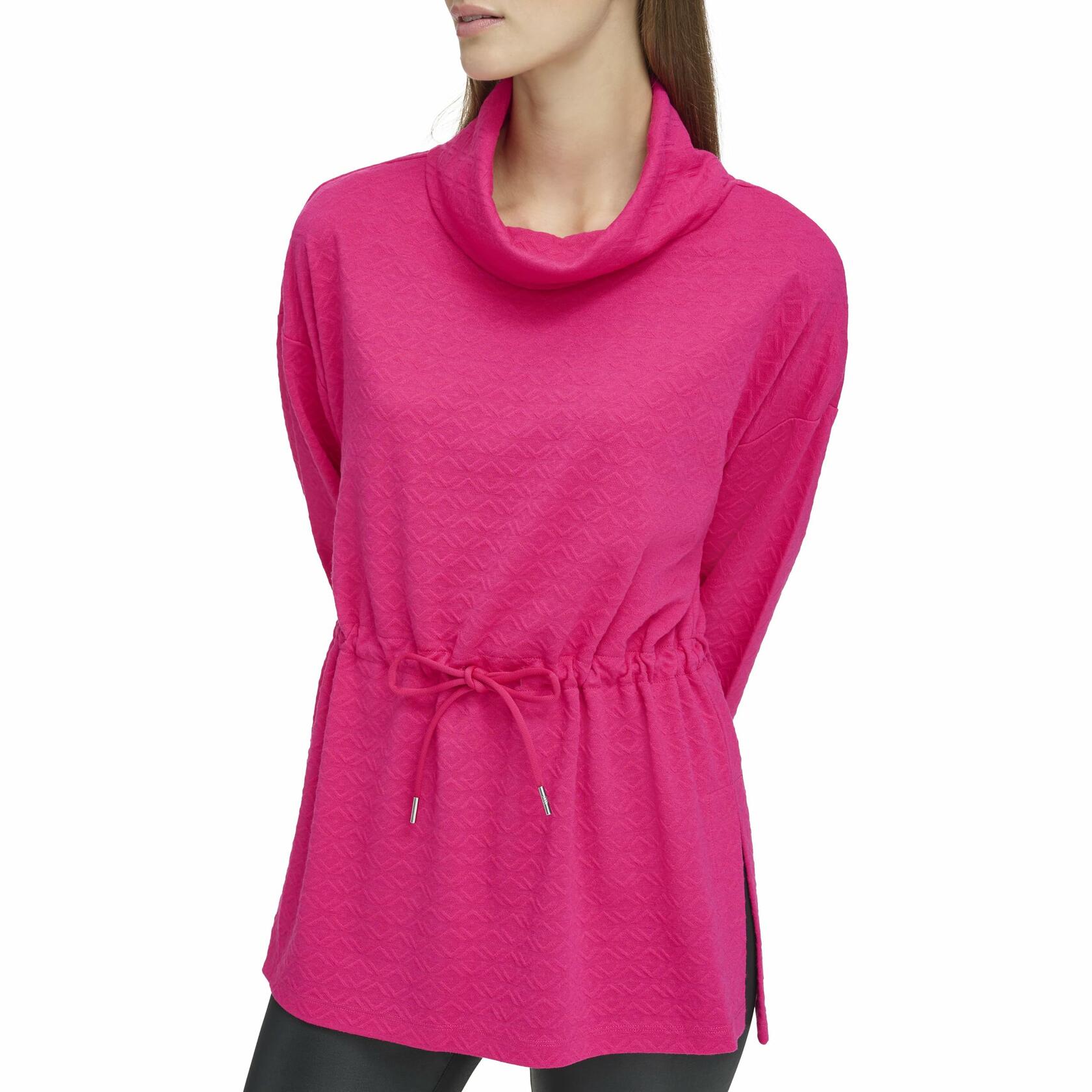 Andrew Marc Women's Geo Knit Long Sleeve Cowl Neck Tunic Fuchsia - Size XL