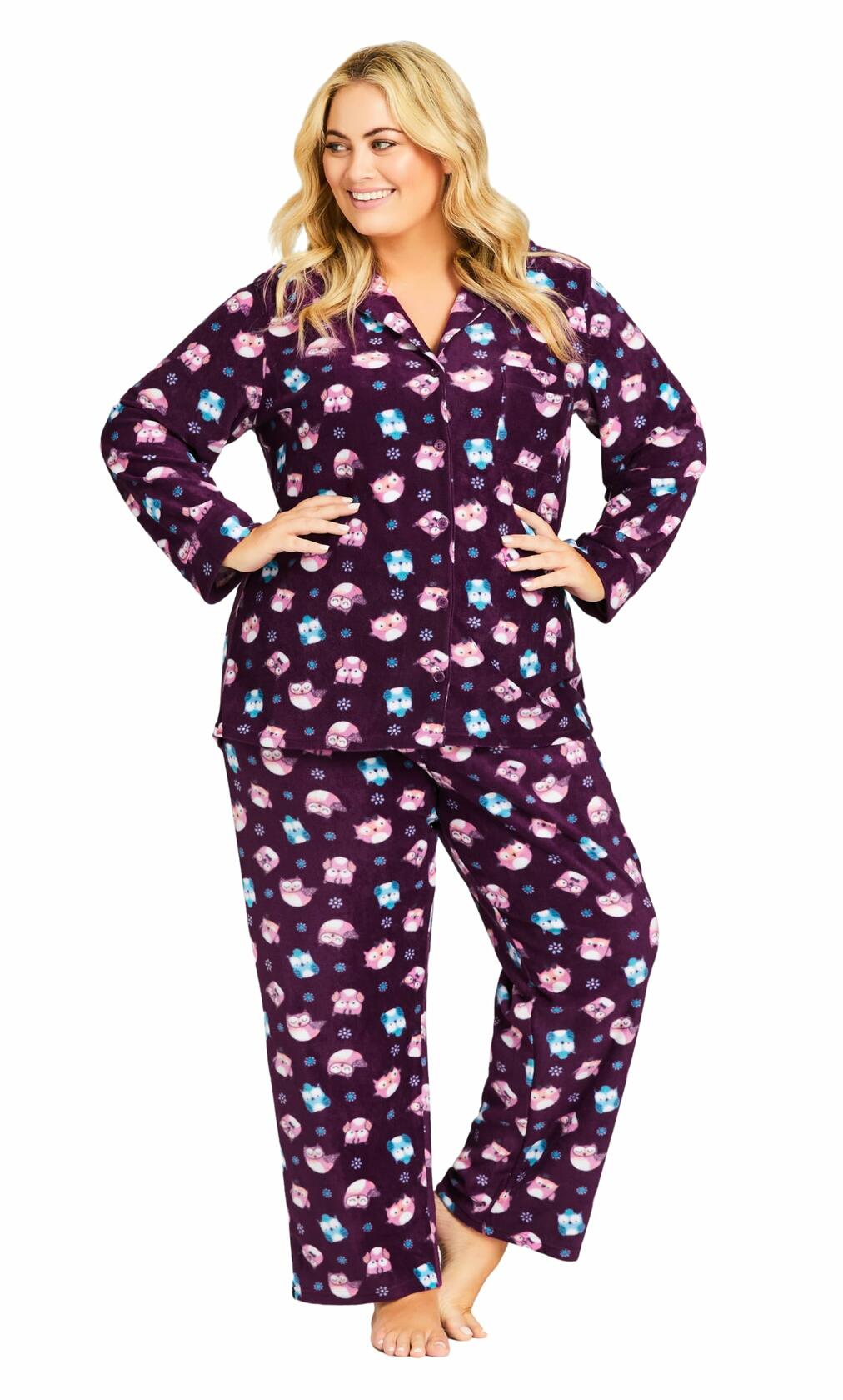 City Chic Women's Plus Size Button Sleep Top Owl Print Size 18-20
