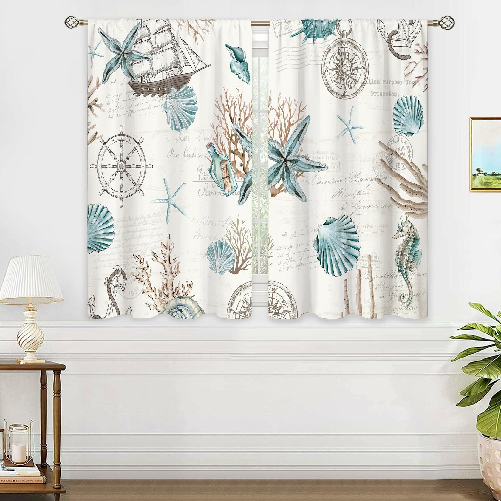oolygoo Green Leaf Floral Kitchen Curtains Botanical Window Treatment 27.5x39in