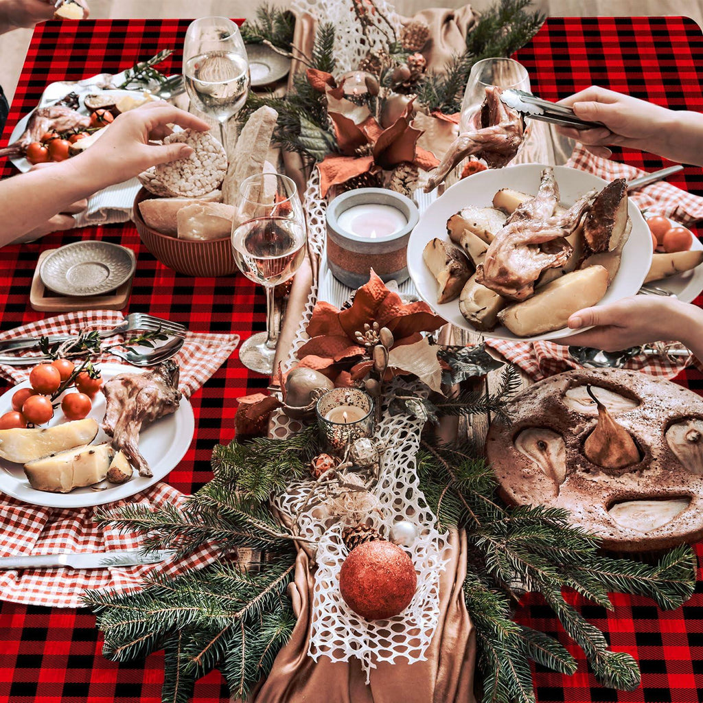 Tellingyou 4 Pc Buffalo Plaid Waterproof Christmas Tablecloth Set 65x30in