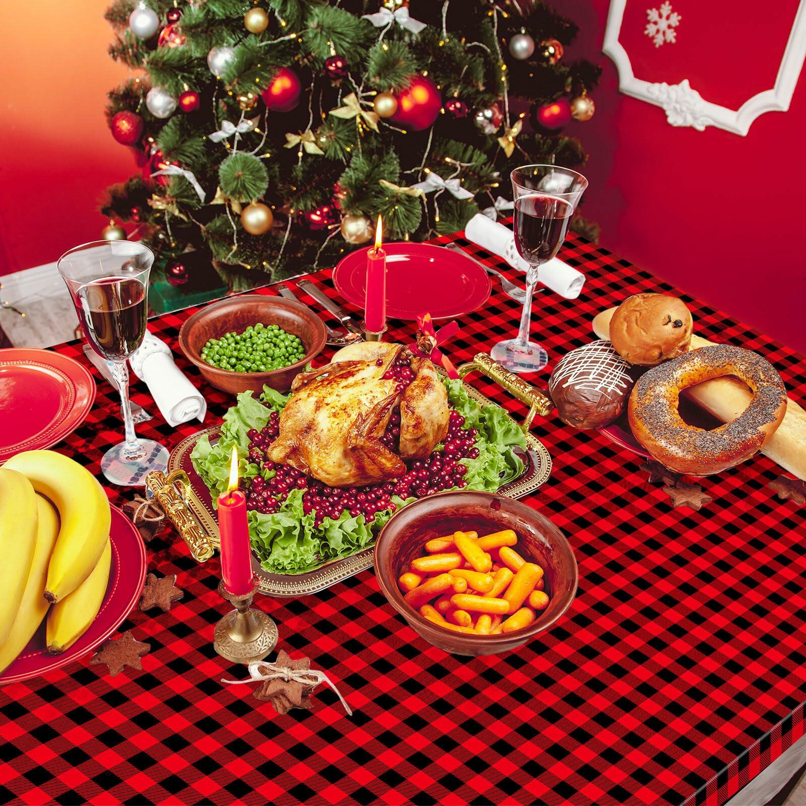 Tellingyou 4 Pc Buffalo Plaid Waterproof Christmas Tablecloth Set 65x30in