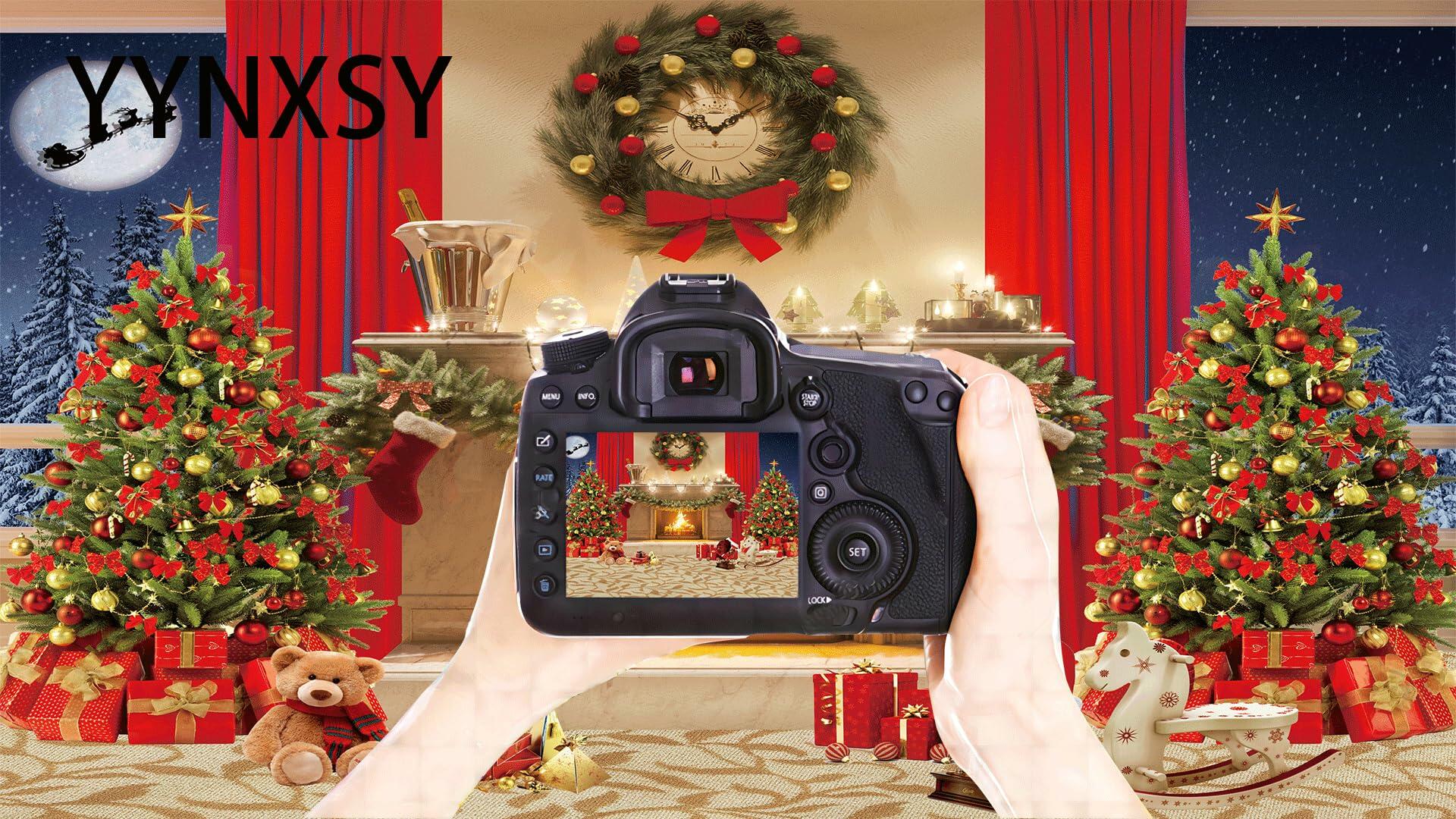 YYNXSY 7x5ft Christmas Fireplace Backdrop Xmas Tree Garland Decorations