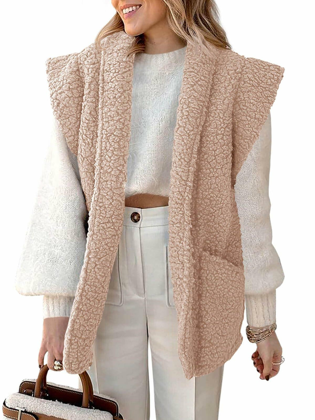 Tankaneo Womens Sherpa Fleece Vest Lightweight Teddy Jacket - Size L