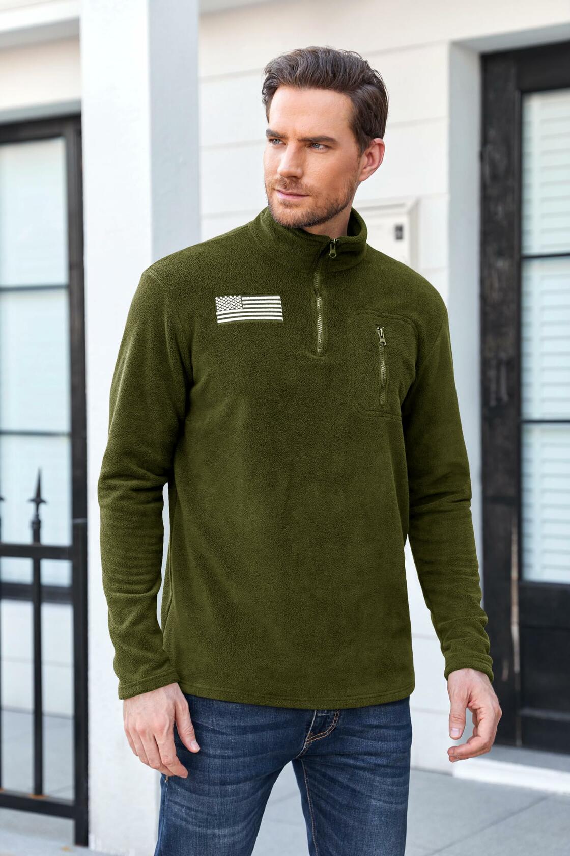 Beotyshow Men's Military Tactical Fleece Jacket Quarter Zip Size XXL