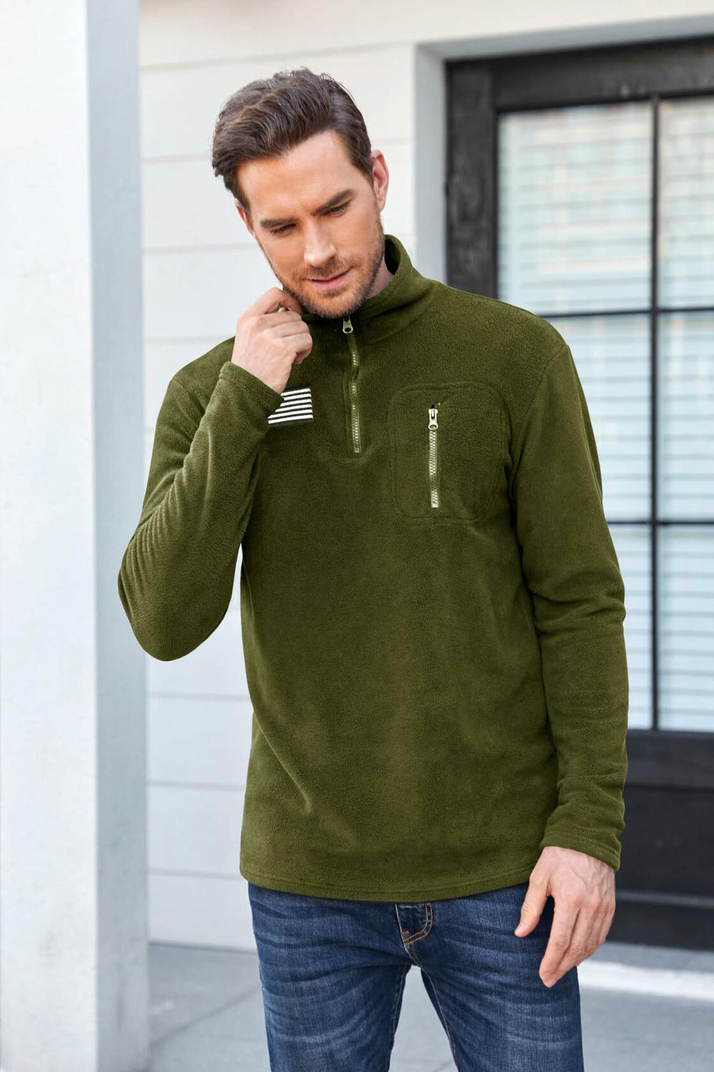 Beotyshow Men's Military Tactical Fleece Jacket Quarter Zip Size XXL