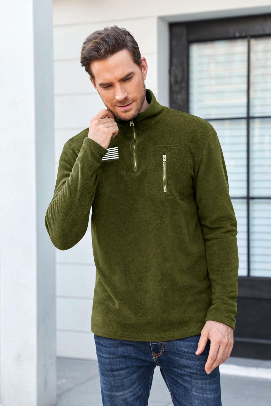 Beotyshow Men's Military Tactical Fleece Jacket Quarter Zip Size XXL