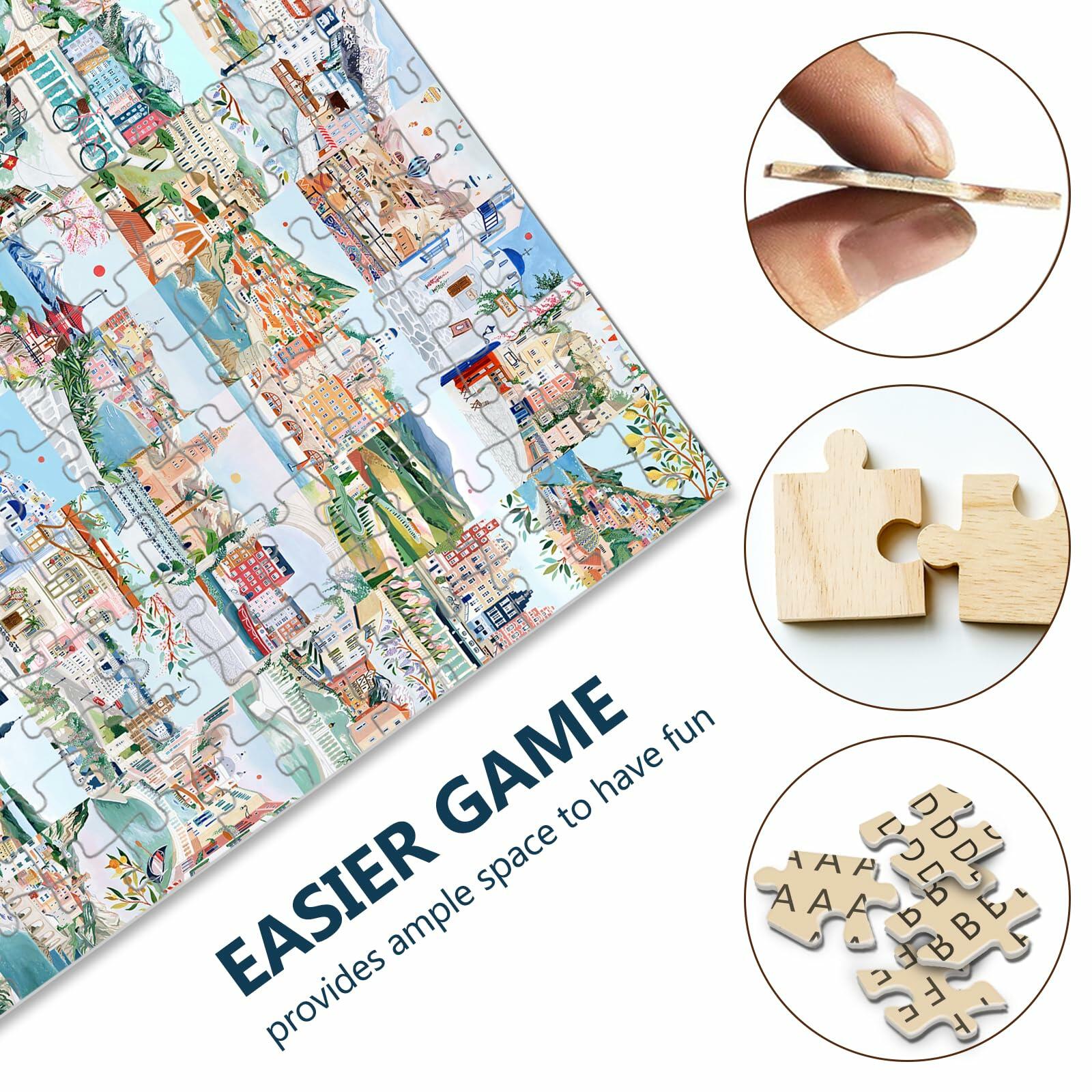 World Travel Wooden Puzzle 1000 Pieces - 49 Travel Posters Jigsaw Decor
