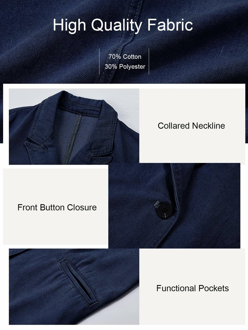 Fisoew Womens Denim Blazer Jacket Long Sleeve Blue Single Breasted - Medium