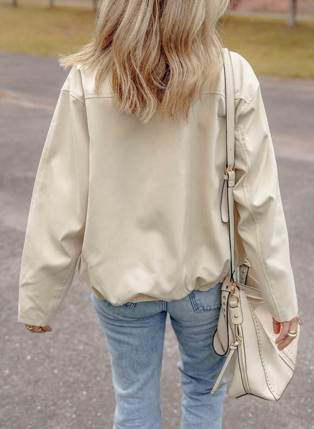 EVALESS X-Large Apricot Crop Windbreaker Jacket Fall 2024 Bomber Jacket