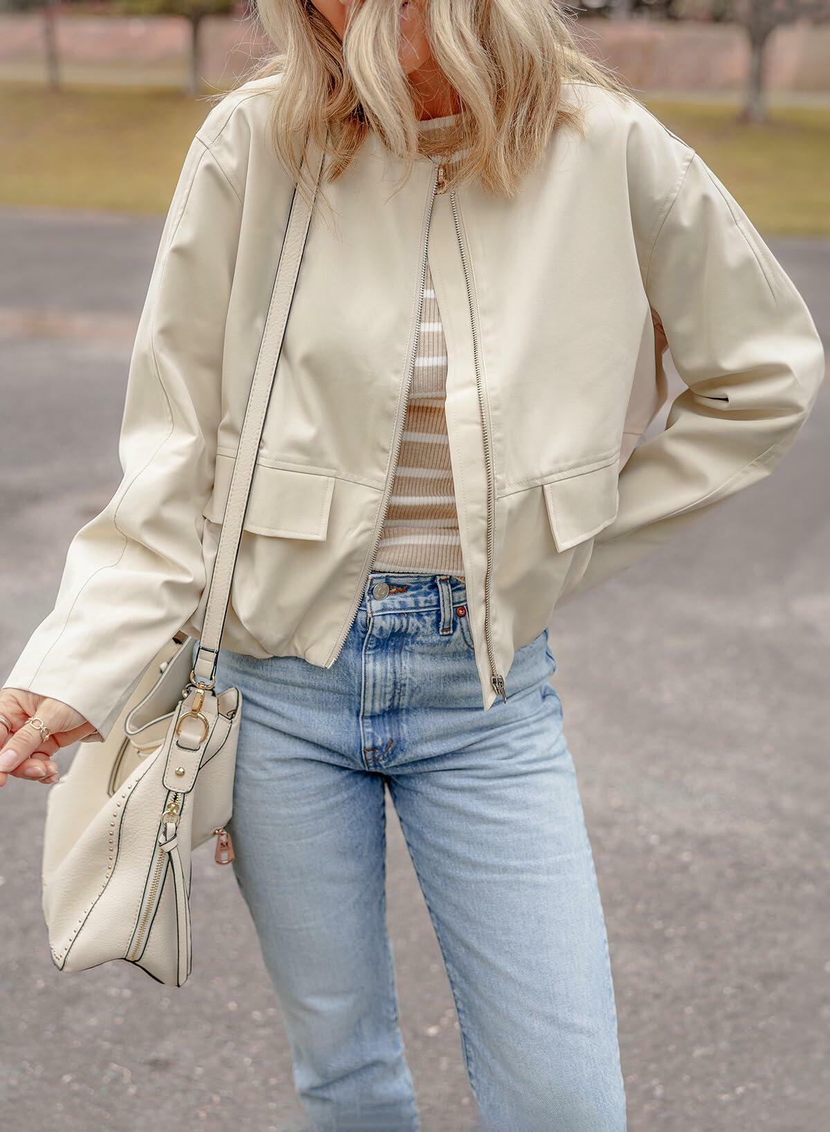 EVALESS X-Large Apricot Crop Windbreaker Jacket Fall 2024 Bomber Jacket