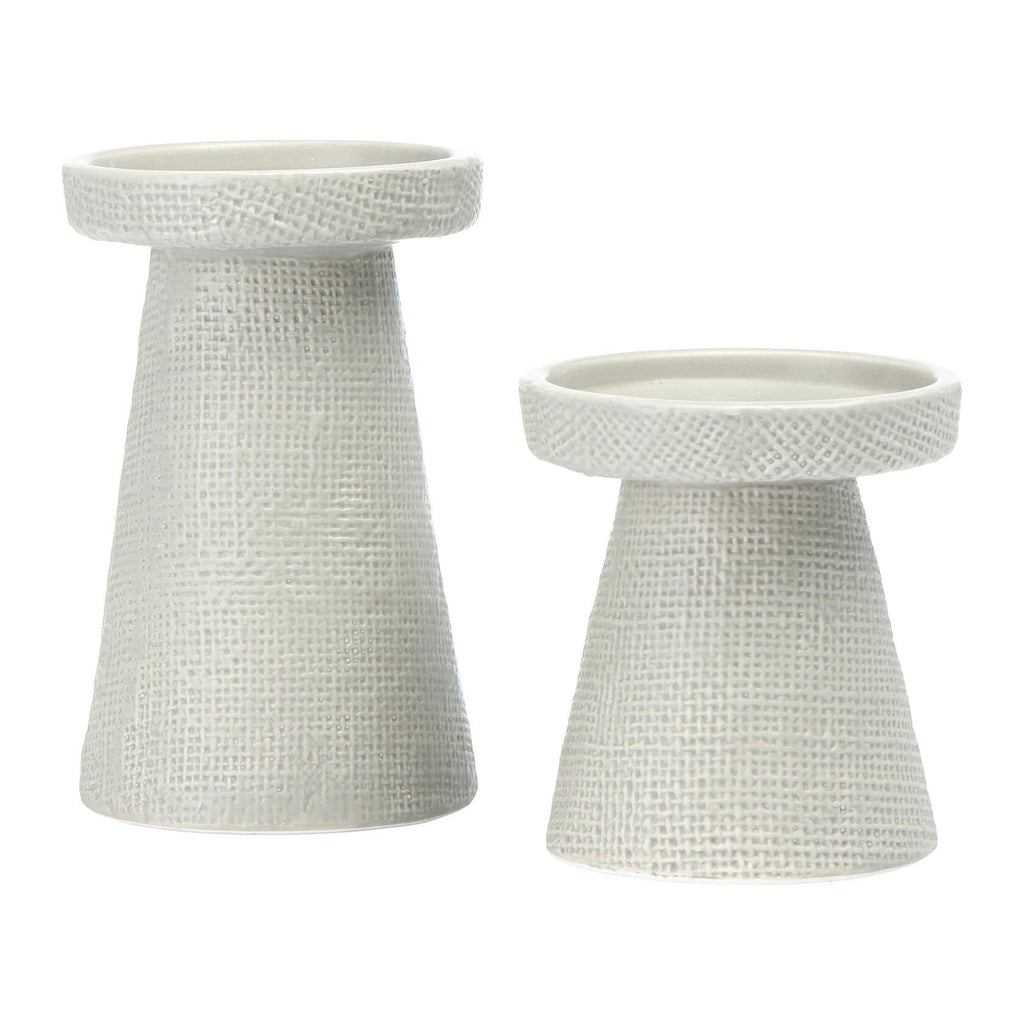 Main + Mesa Stoneware Pillar & Taper Candle Holders Set of 2 Black