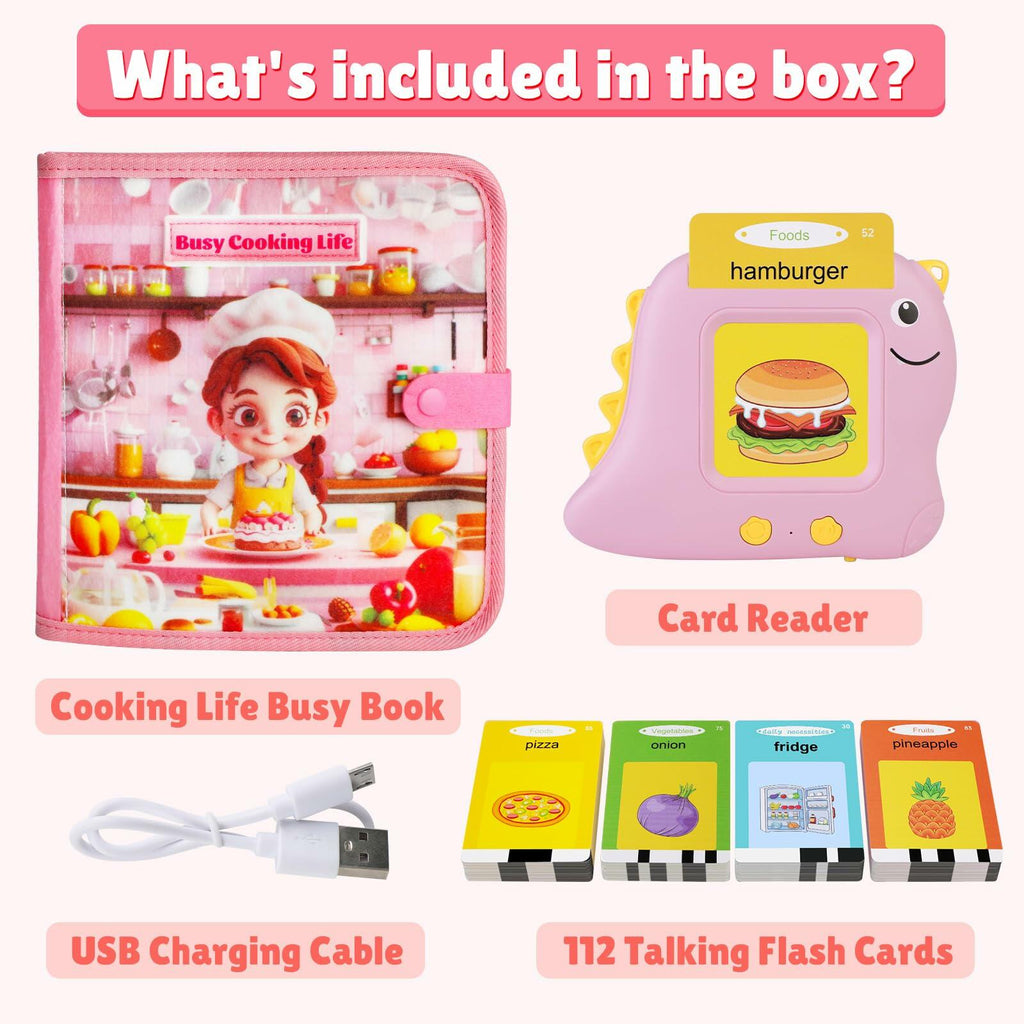 Quanquer Cook Busy Book with Talking Flash Cards 224 Sight Words Toddler Toy