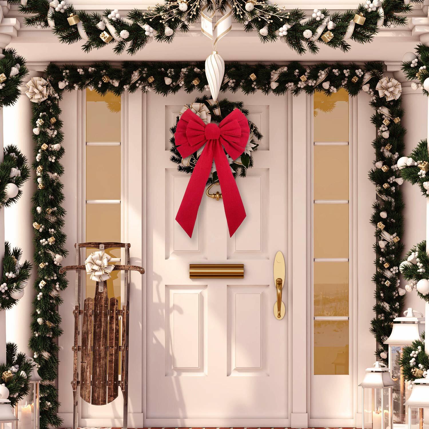 WILLBOND 6pcs Large Red Velvet Christmas Bows 9.8x17.7in Indoor Holiday Decor