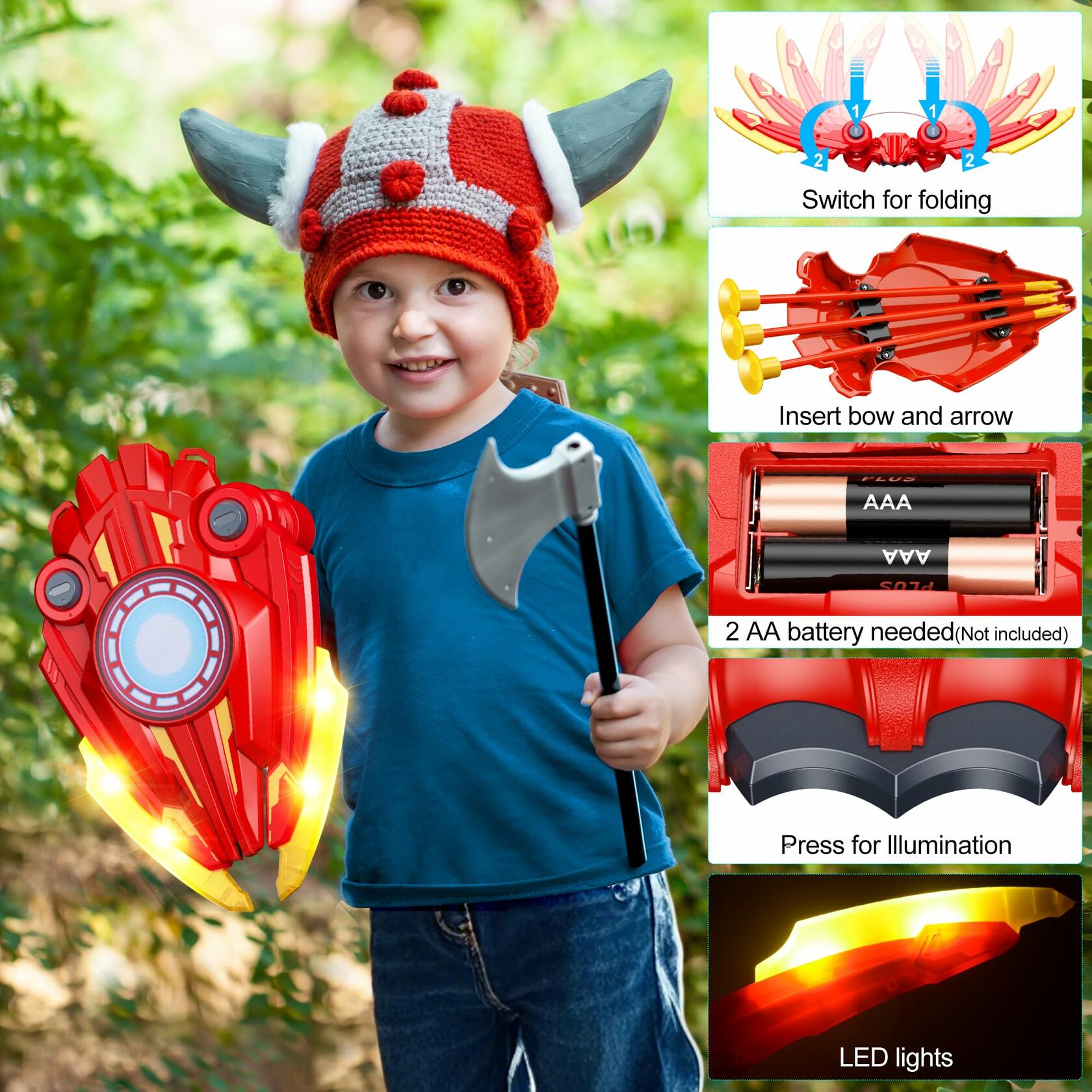 Archery Shield Toy Set LED Light Up Bow Arrow 10 Suction Cup Arrows Target