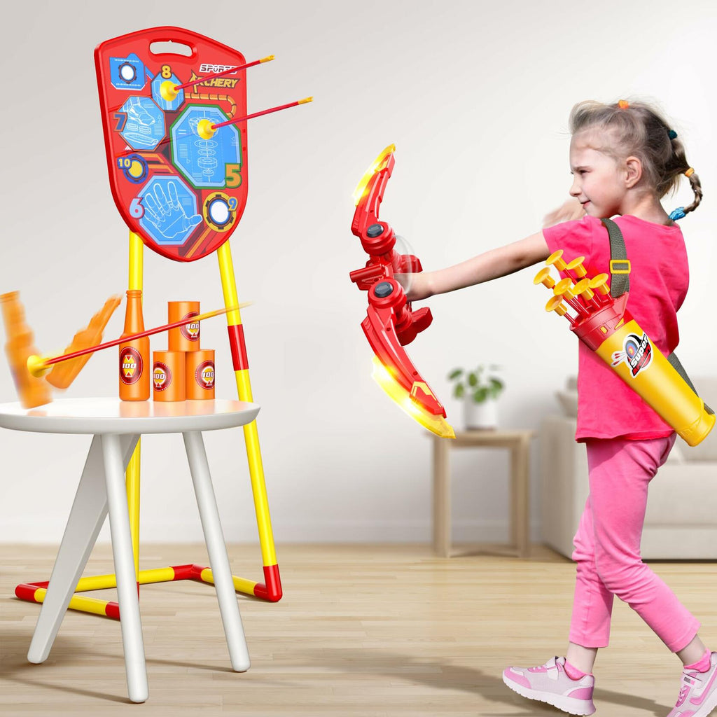 Archery Shield Toy Set LED Light Up Bow Arrow 10 Suction Cup Arrows Target