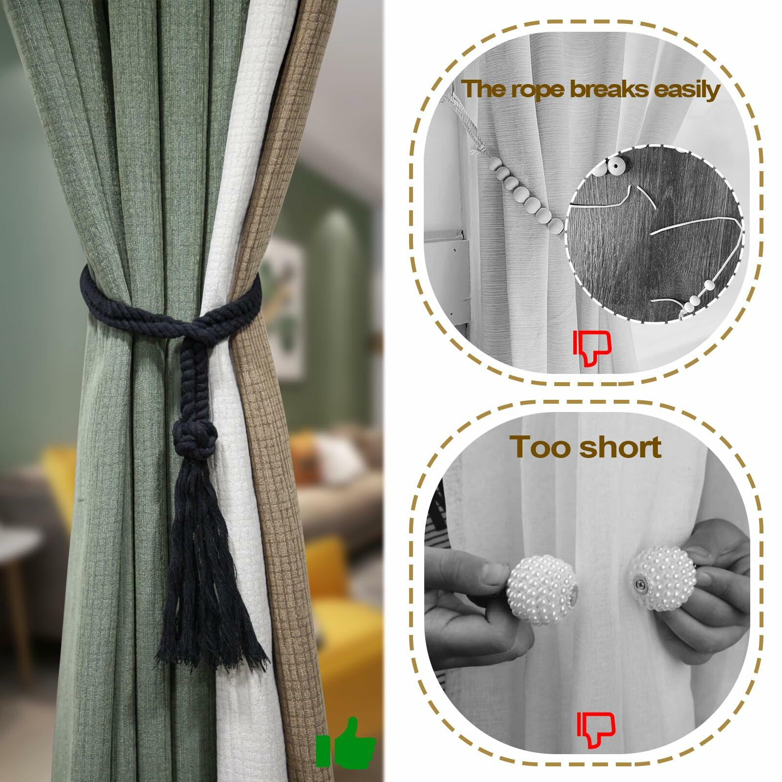 Rustic Cotton Rope Curtain Tiebacks Macrame Boho Style 4 Pack