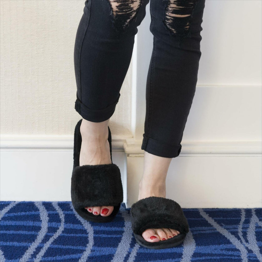 Crazy Lady Women's Fuzzy Fluffy Memory Foam House Slippers Black Size 38
