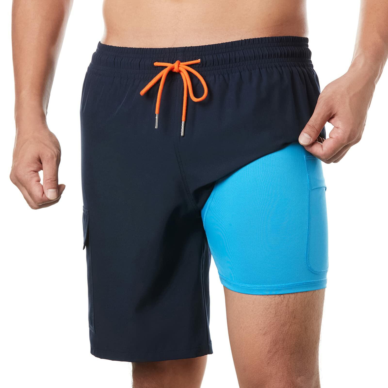 BRISIRA Mens Swim Trunks 9in Quick Dry Compression Liner Navy Size 44