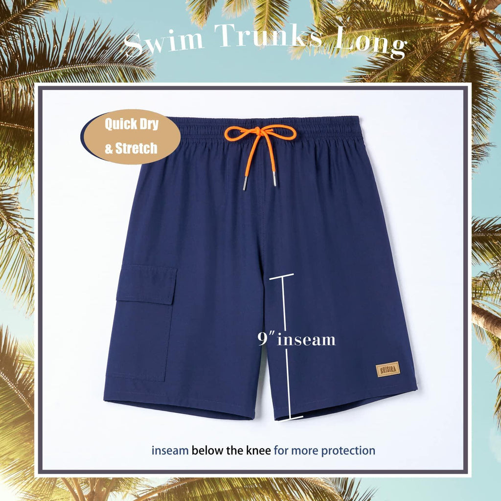 BRISIRA Mens Swim Trunks 9in Quick Dry Compression Liner Navy Size 44