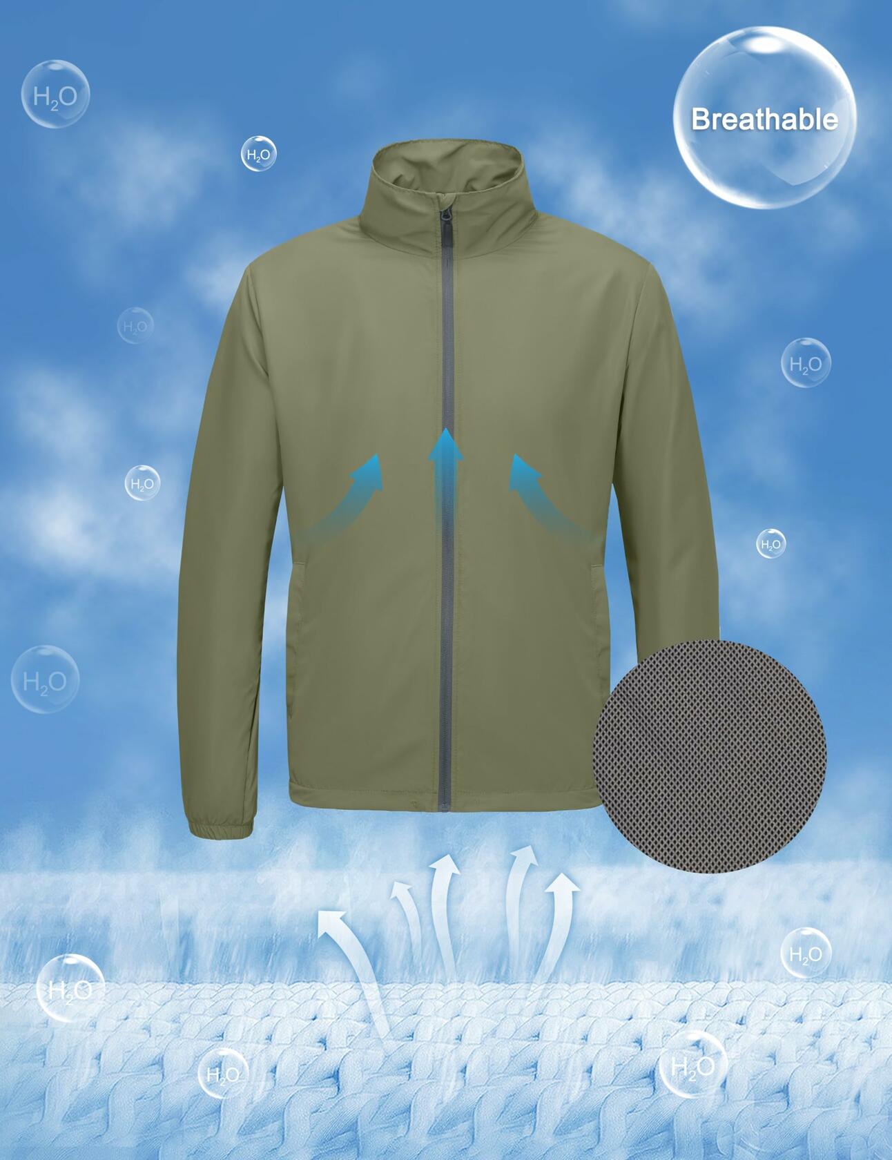 Little Donkey Andy Men's Windbreaker Jacket Lightweight Water-resistant Sage XL