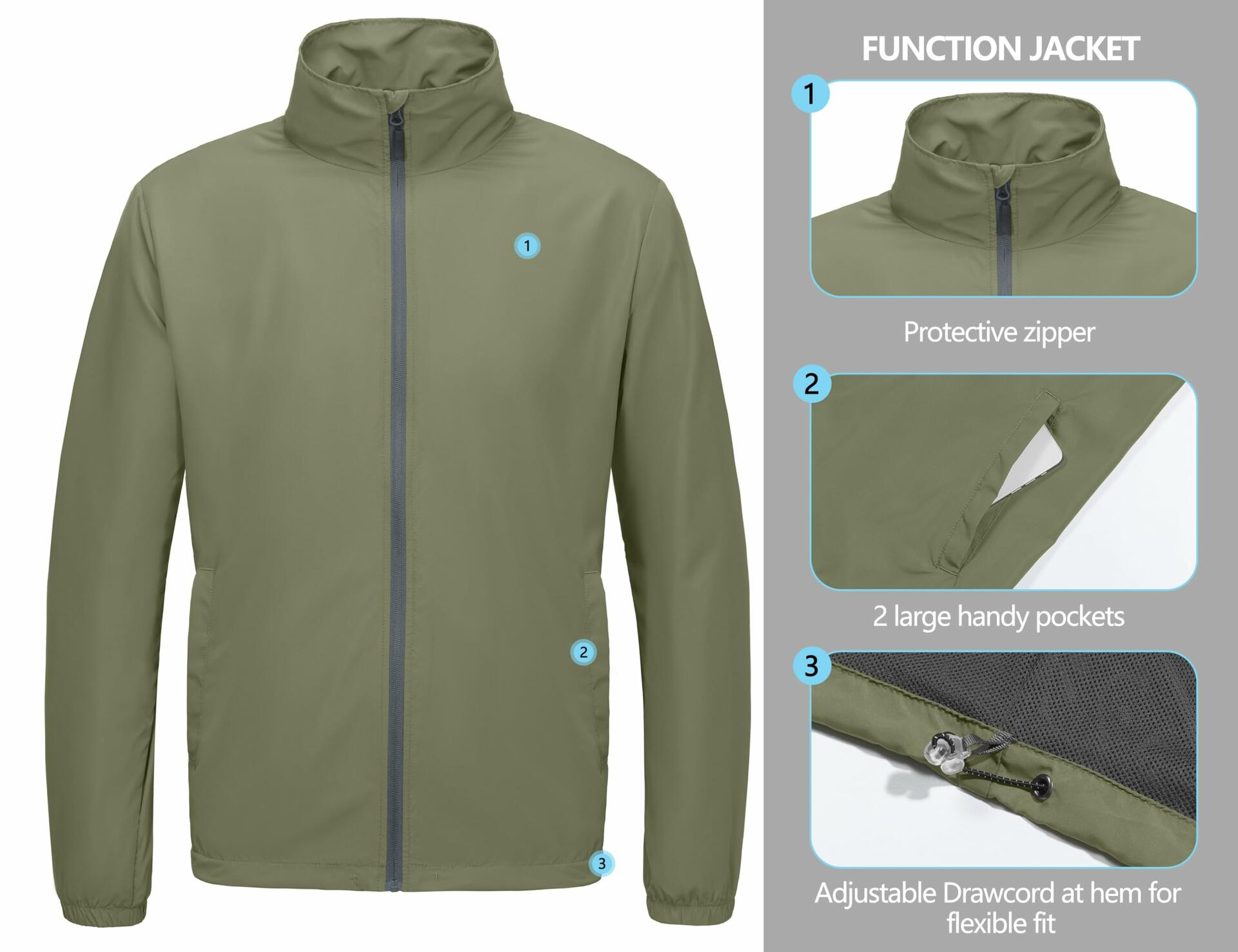 Little Donkey Andy Men's Windbreaker Jacket Lightweight Water-resistant Sage XL