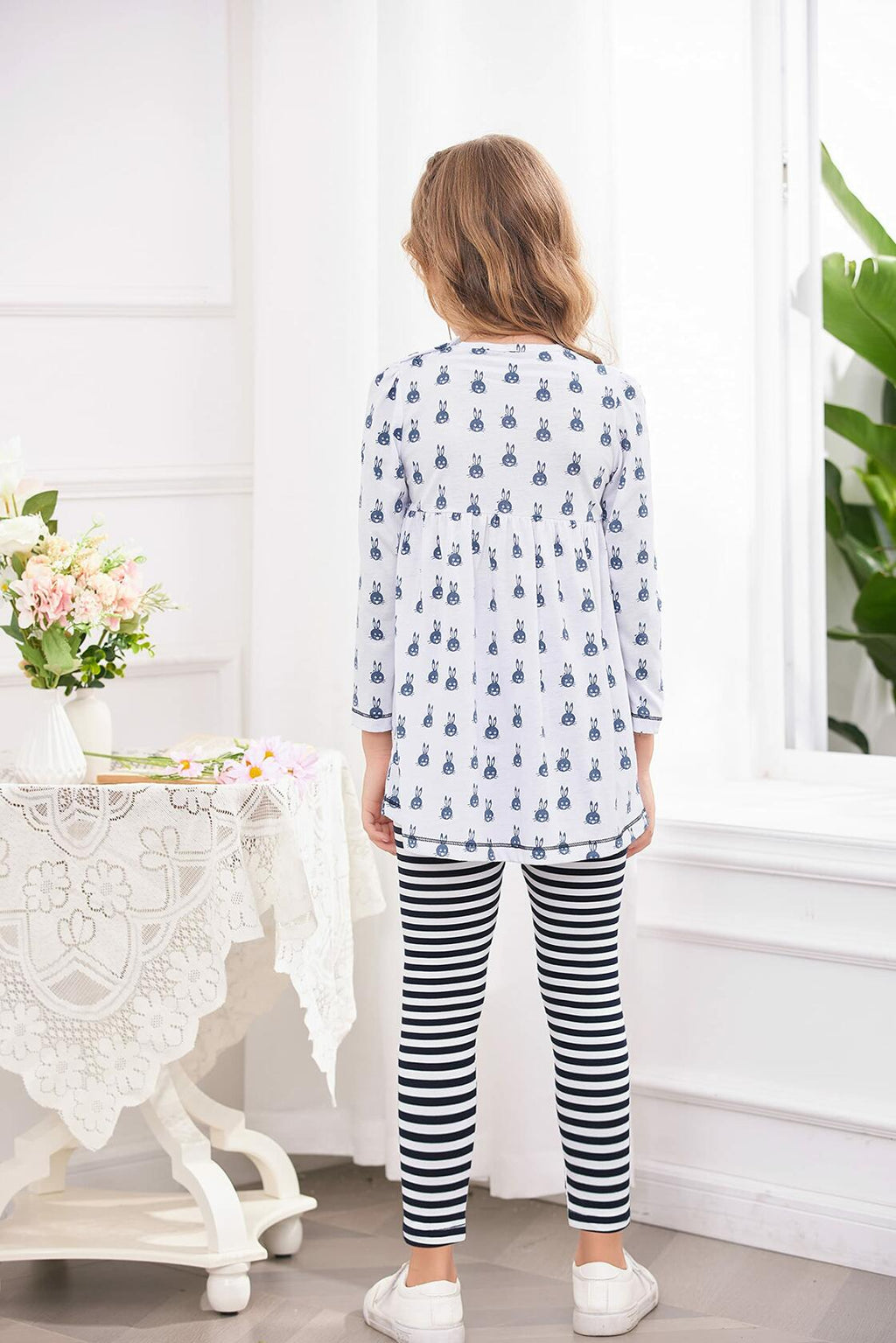 Arshiner Girls 2pc Cotton Outfit Rabbit Print Navy Blue Size 4-5