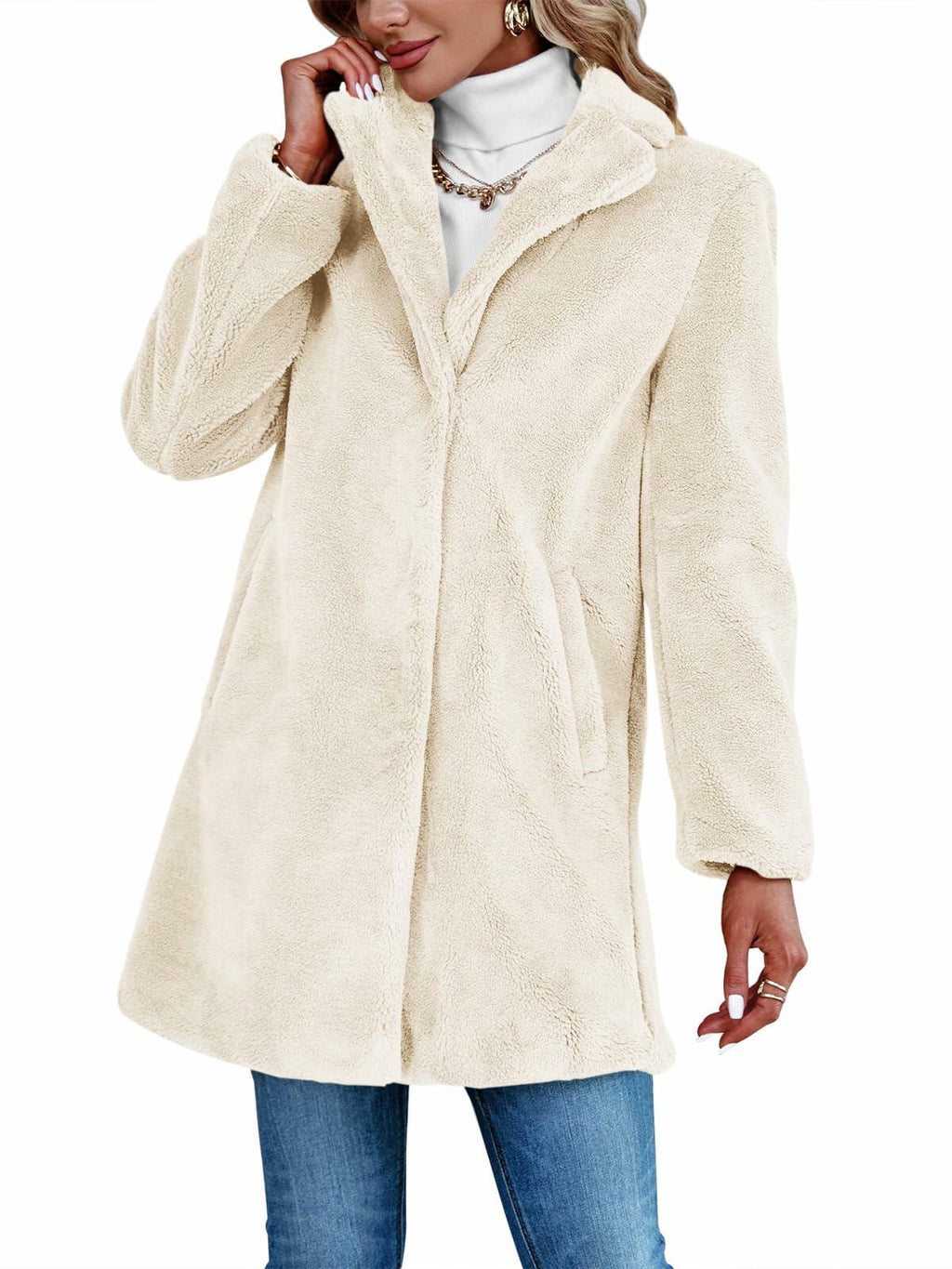 Danedvi Womens Fleece Coat Faux Fur Warm Winter Jacket - Size S