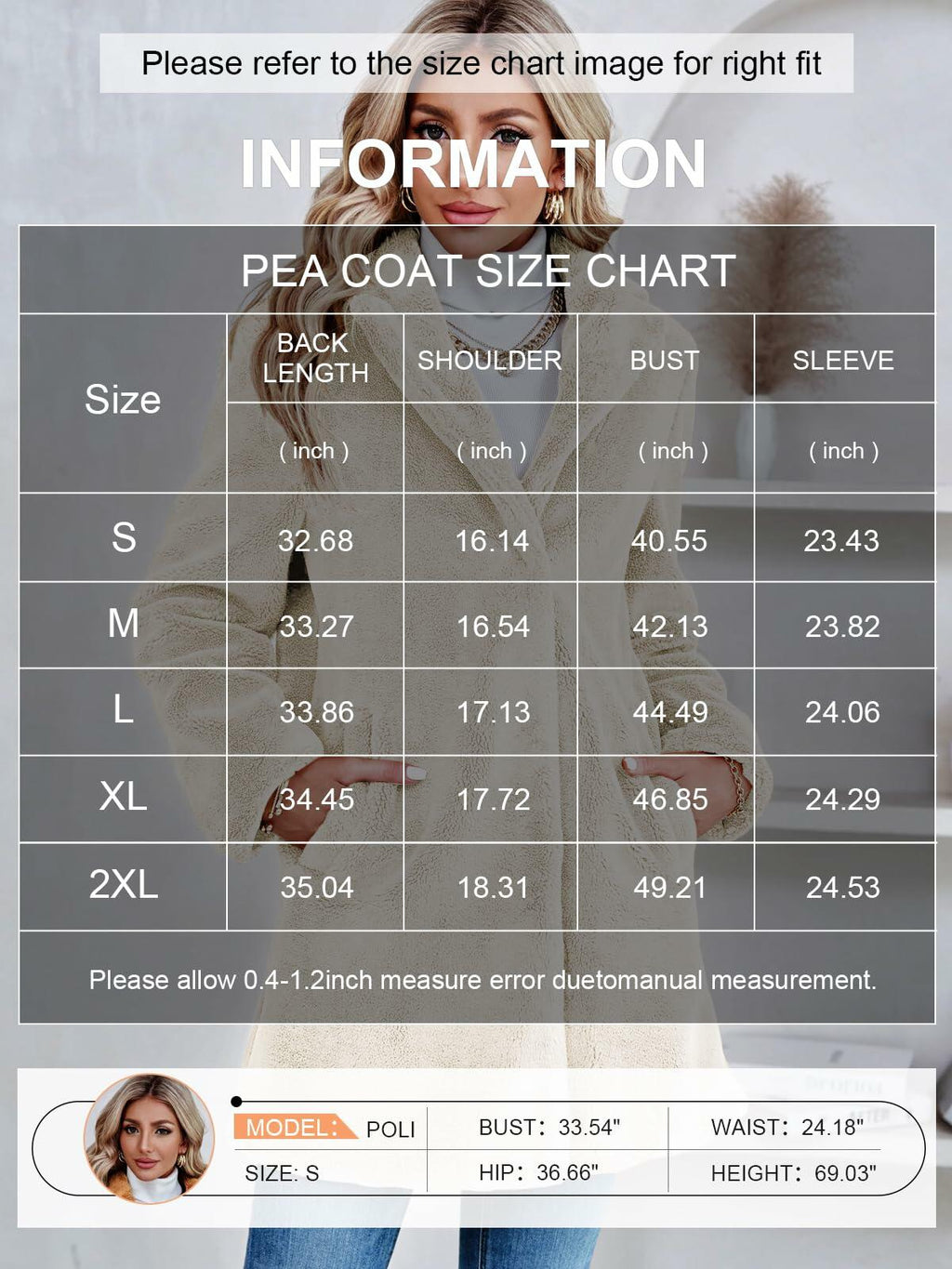 Danedvi Womens Fleece Coat Faux Fur Warm Winter Jacket - Size S