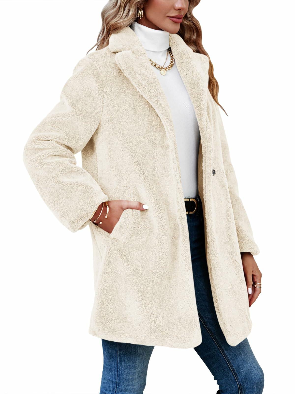 Danedvi Womens Fleece Coat Faux Fur Warm Winter Jacket - Size S