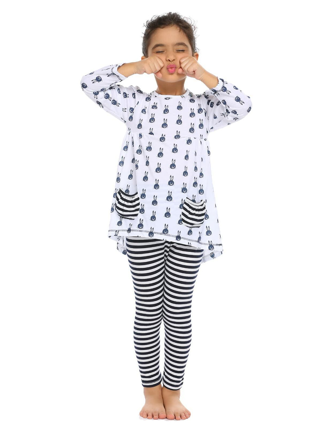 Arshiner Girls 2pc Cotton Outfit Rabbit Print Navy Blue Size 4-5
