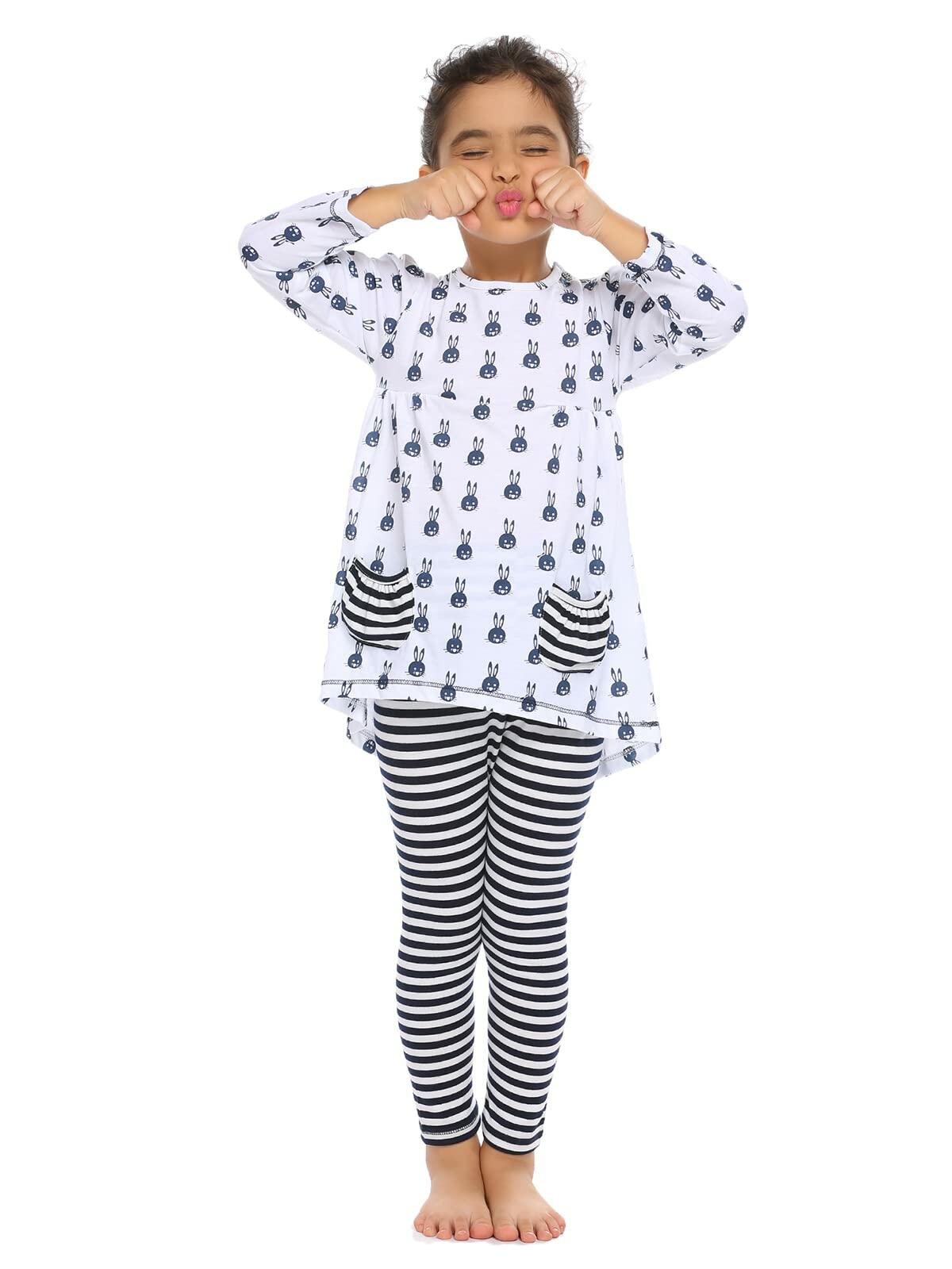 Arshiner Girls 2pc Cotton Outfit Rabbit Print Navy Blue Size 4-5