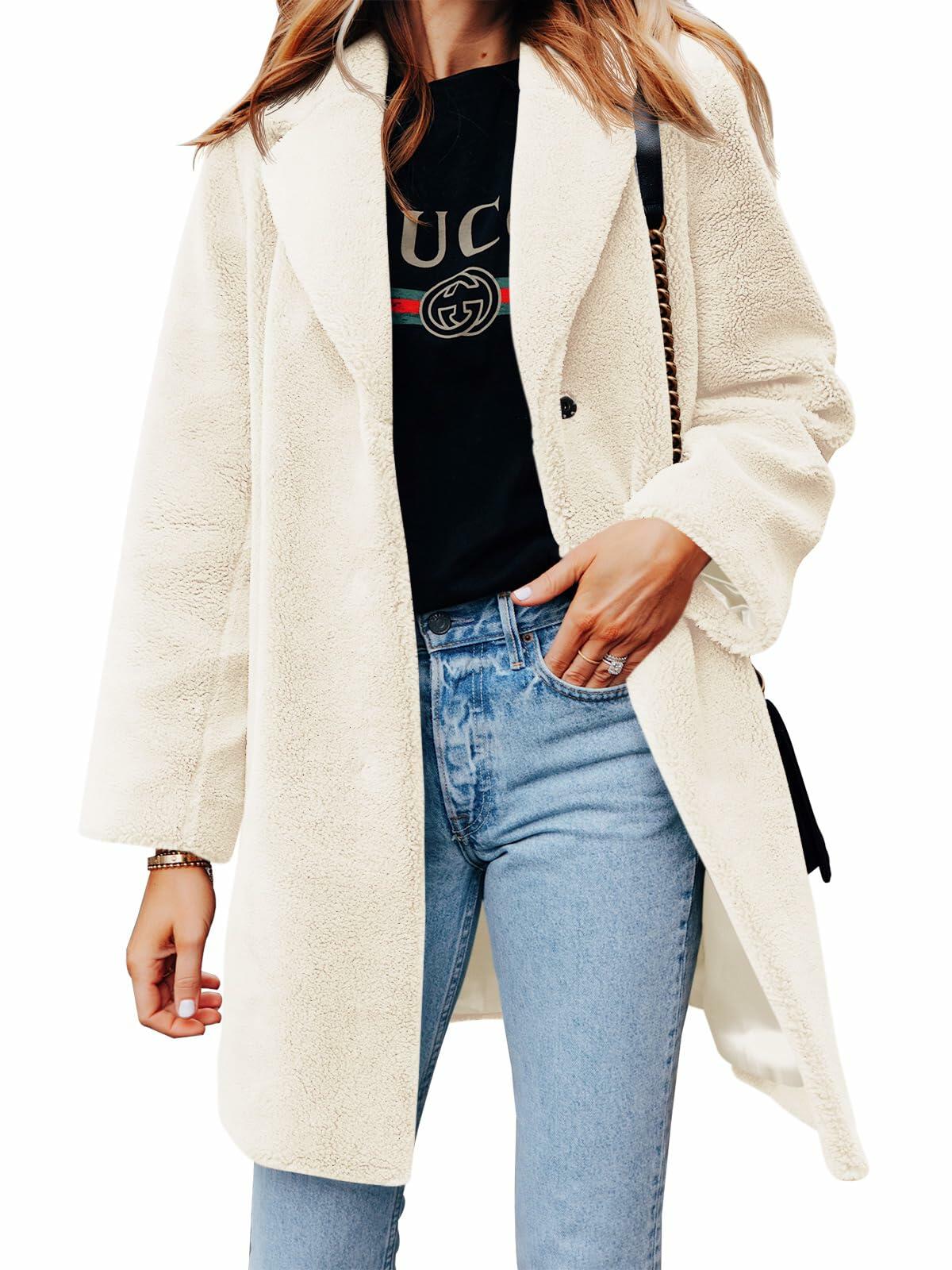 Danedvi Womens Fleece Coat Faux Fur Warm Winter Jacket - Size S